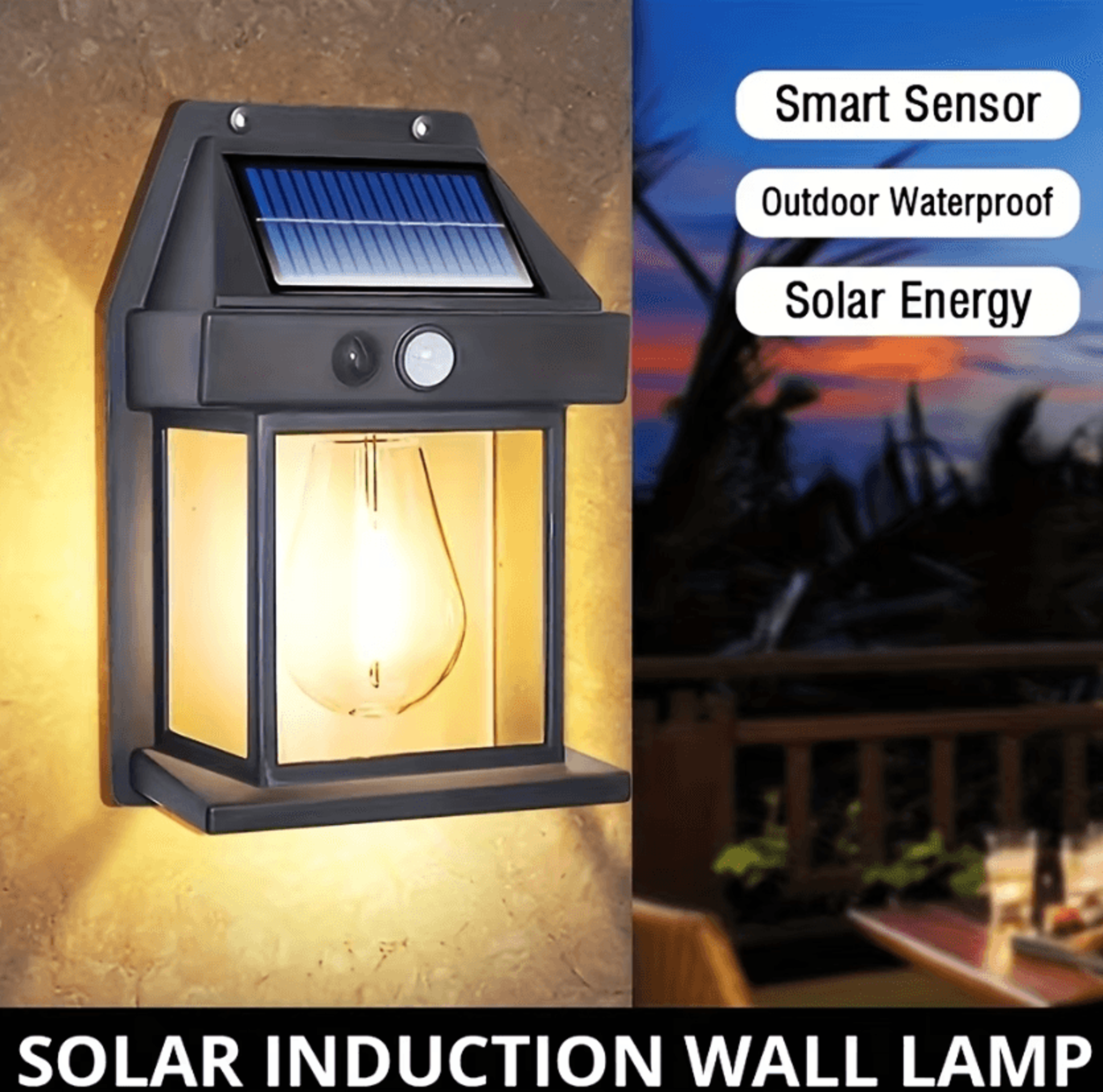 solar motion sensor wall light with warm led and ip65 waterproof design