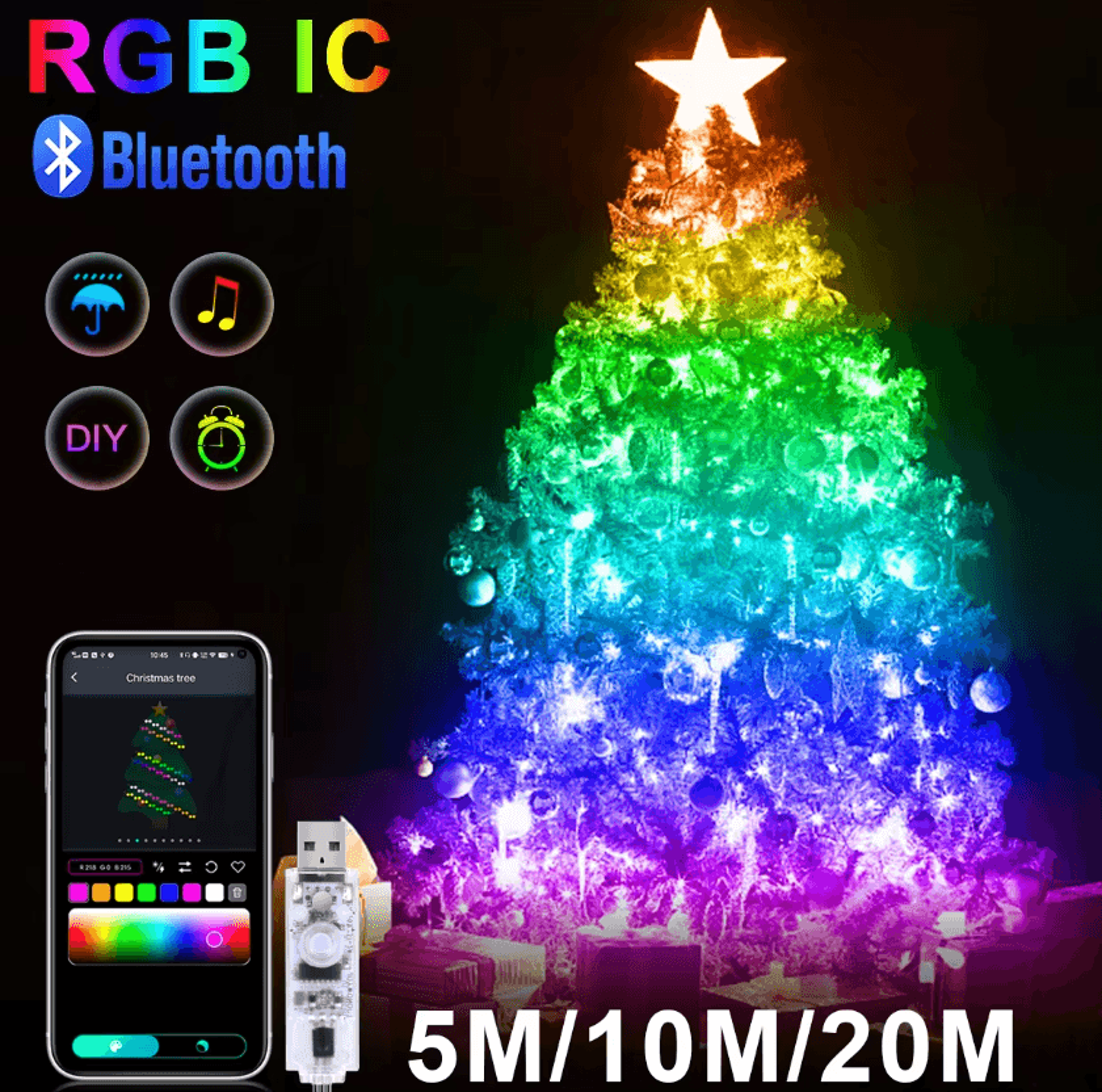 rgbic bluetooth fairy string lights – usb rgbic led string lights with music sync for bedroom, party & holiday decor