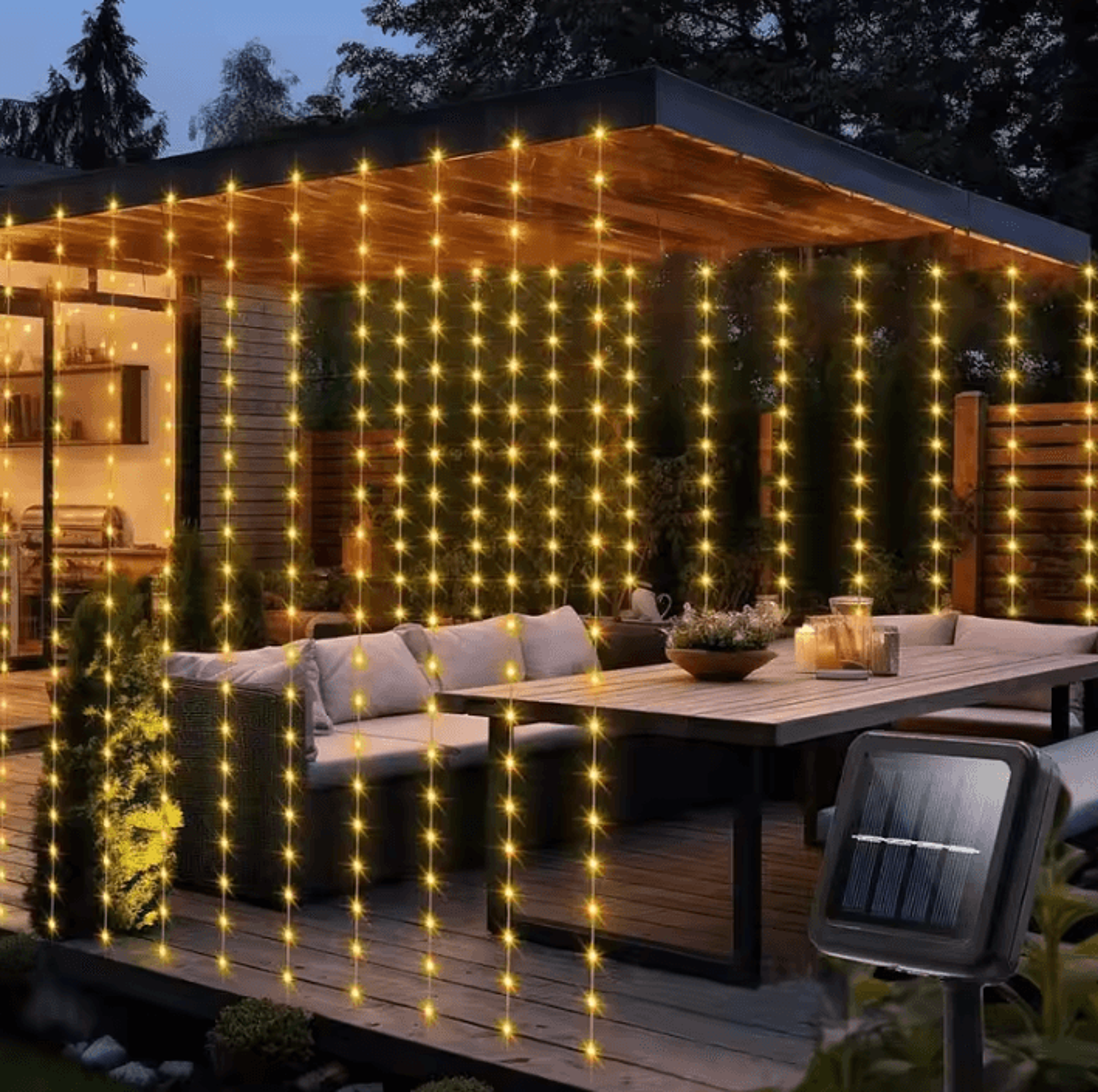 300 led solar curtain lights – waterproof solar curtain lights for outdoor patio, garden & holiday decor