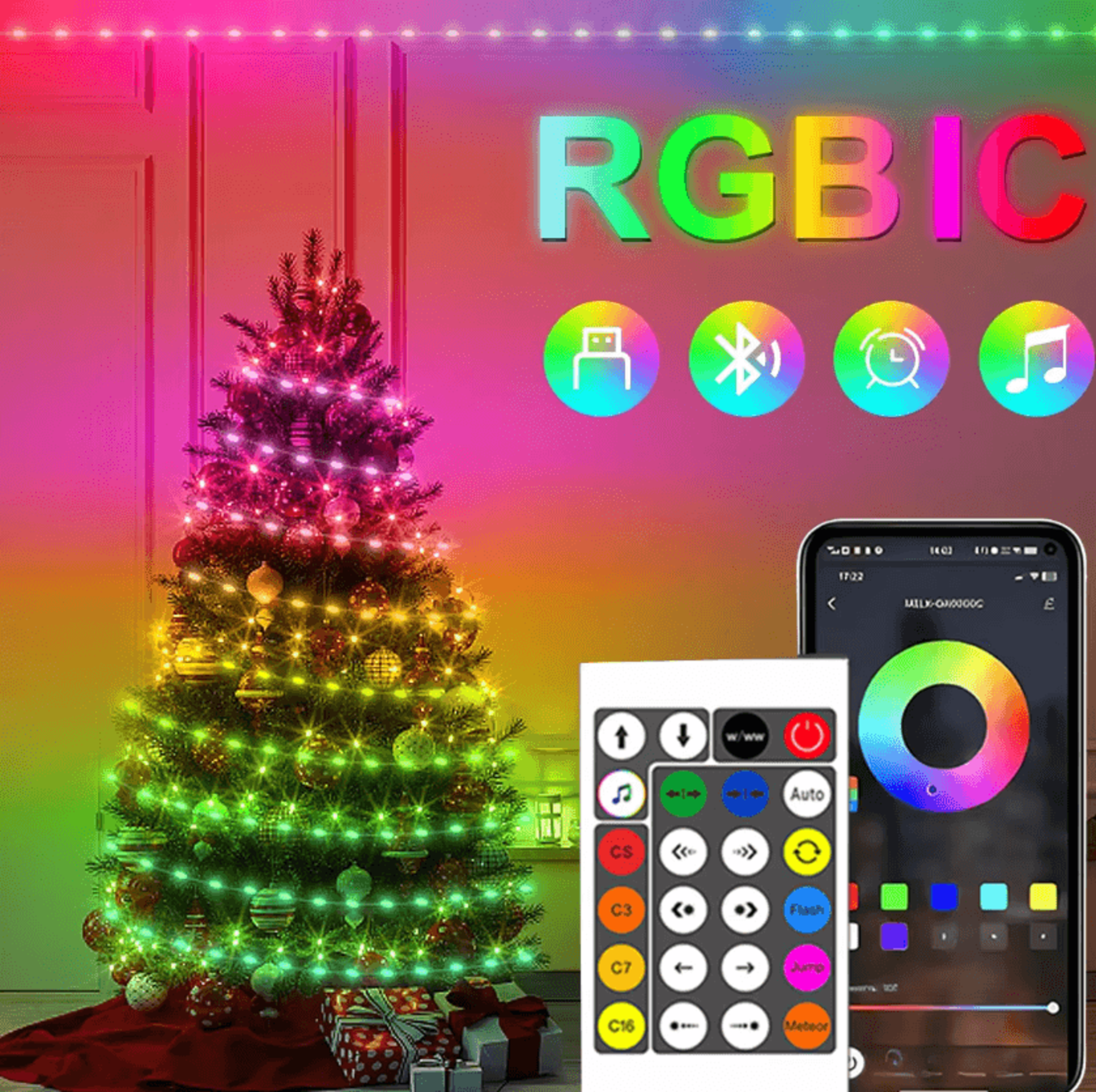 20m rgbic bluetooth fairy lights – rgbic led string lights with music sync & usb power for party and home decor