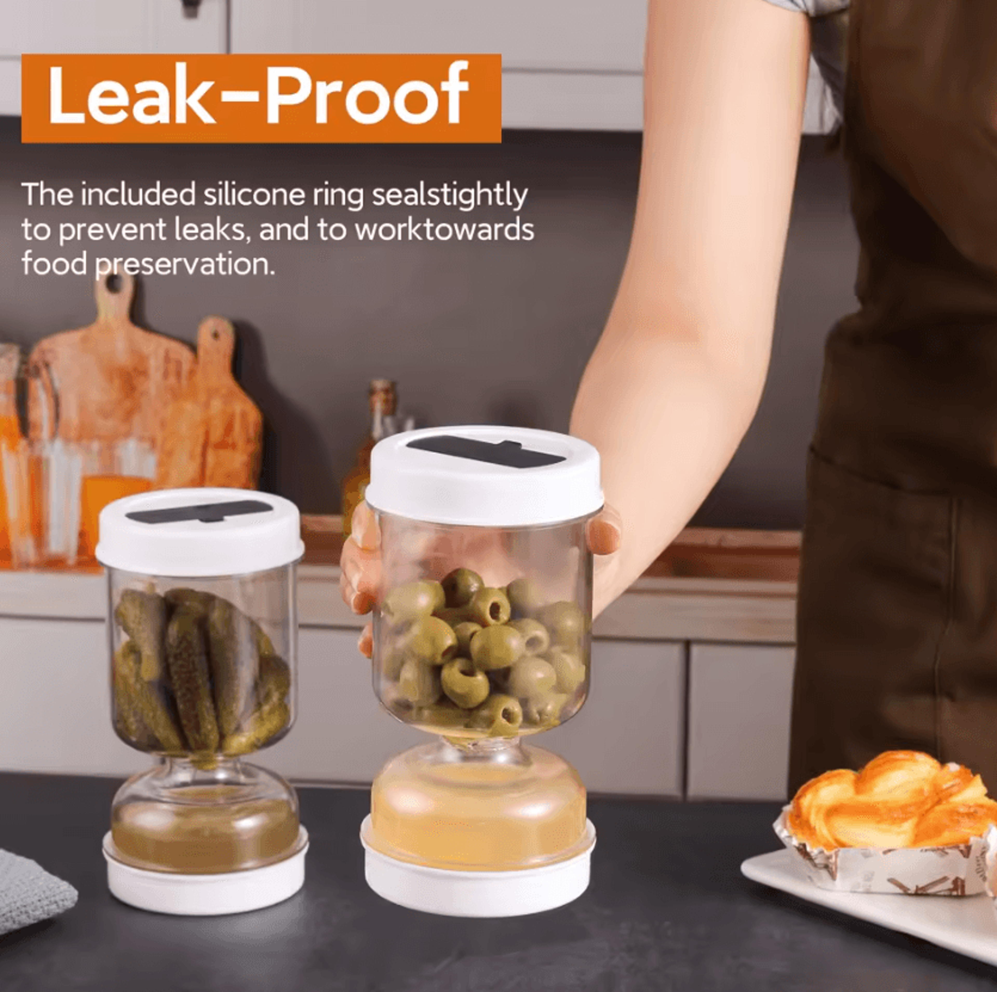 hourglass pickle jar with strainer – airtight pickle jar with strainer for olives, pickles & kitchen storage