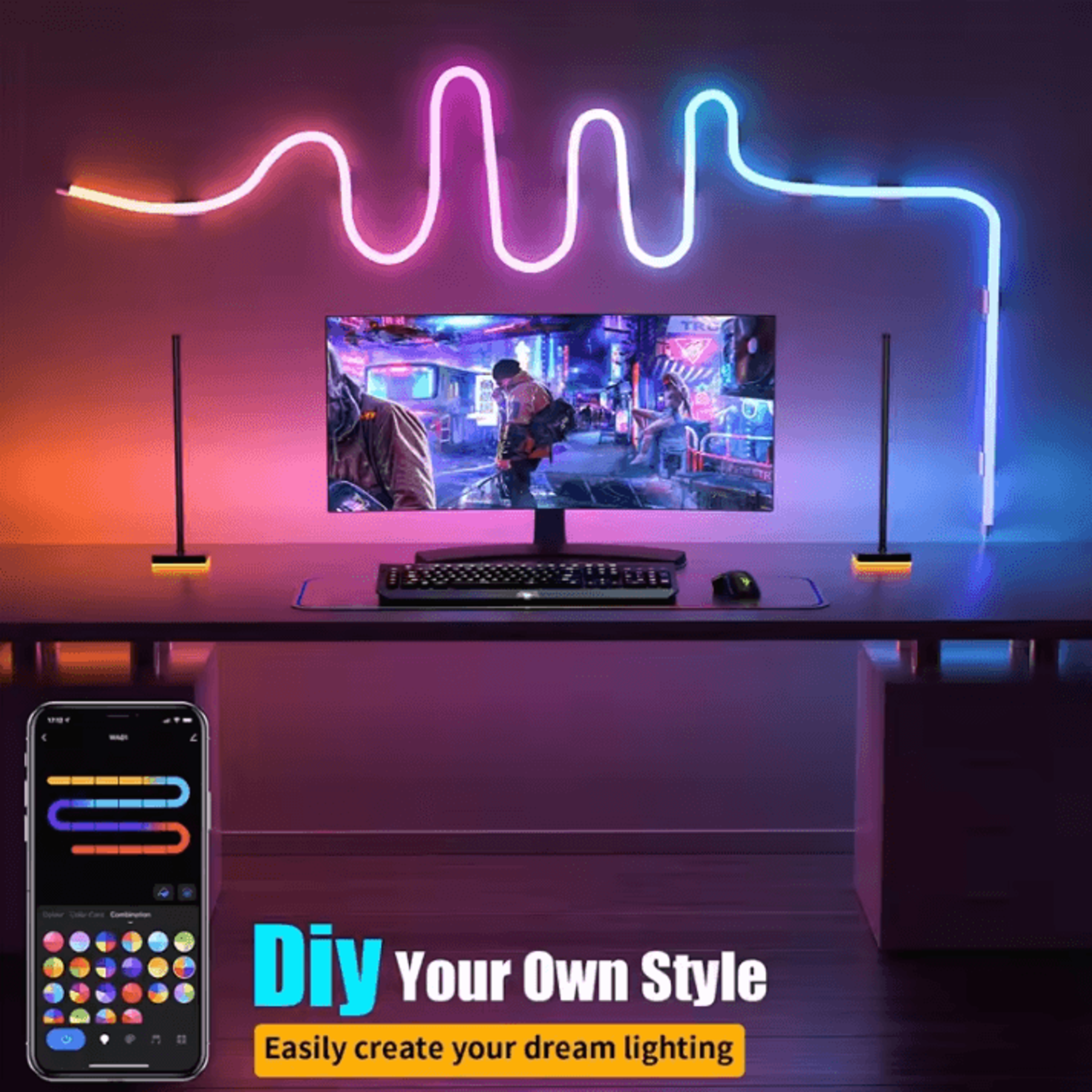 tuya rgbic neon led strip lights – rgbic neon led strip with music sync for bedroom, gaming & smart home decor