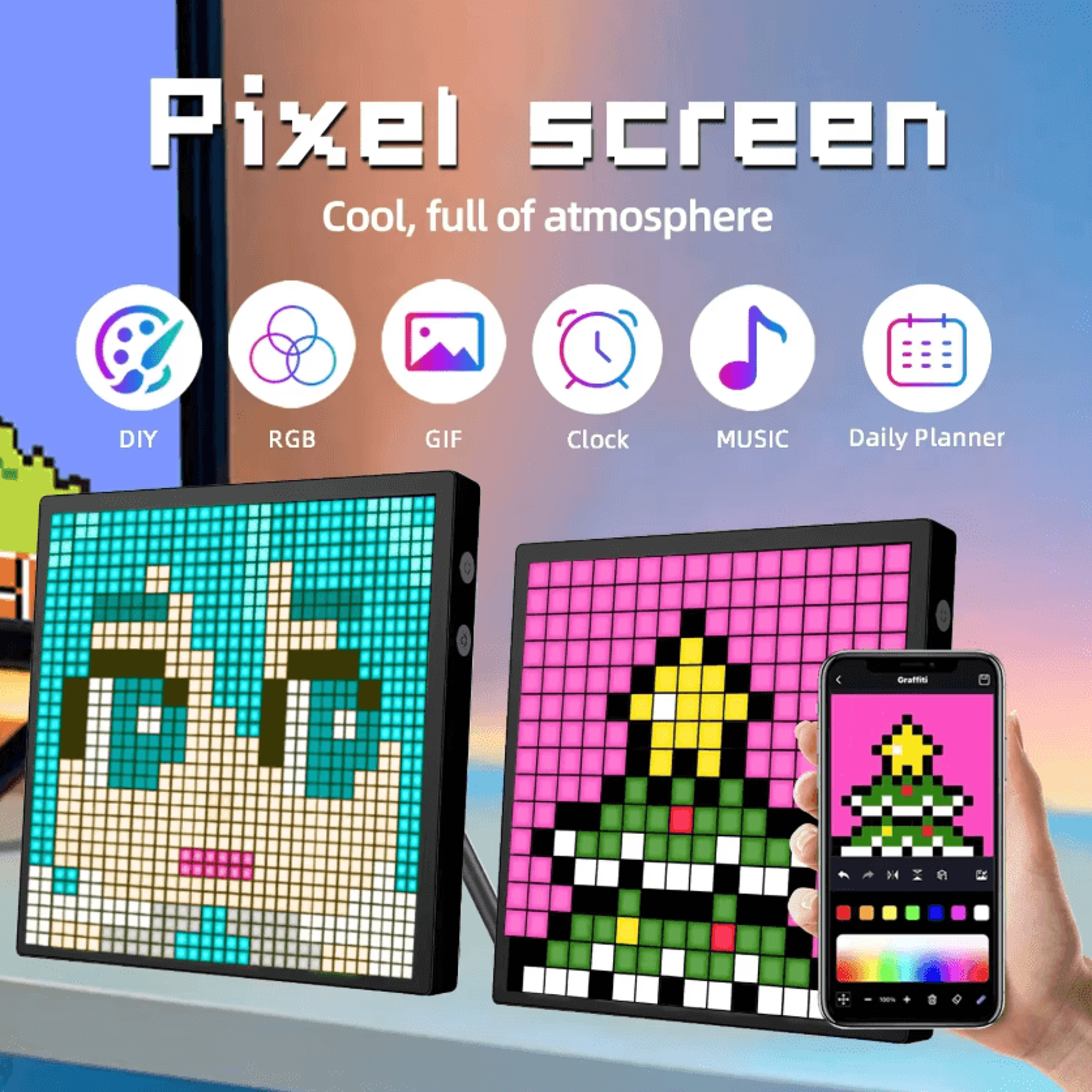smart rgb led matrix display – led matrix display with bluetooth app control for pixel art, gaming & room decor