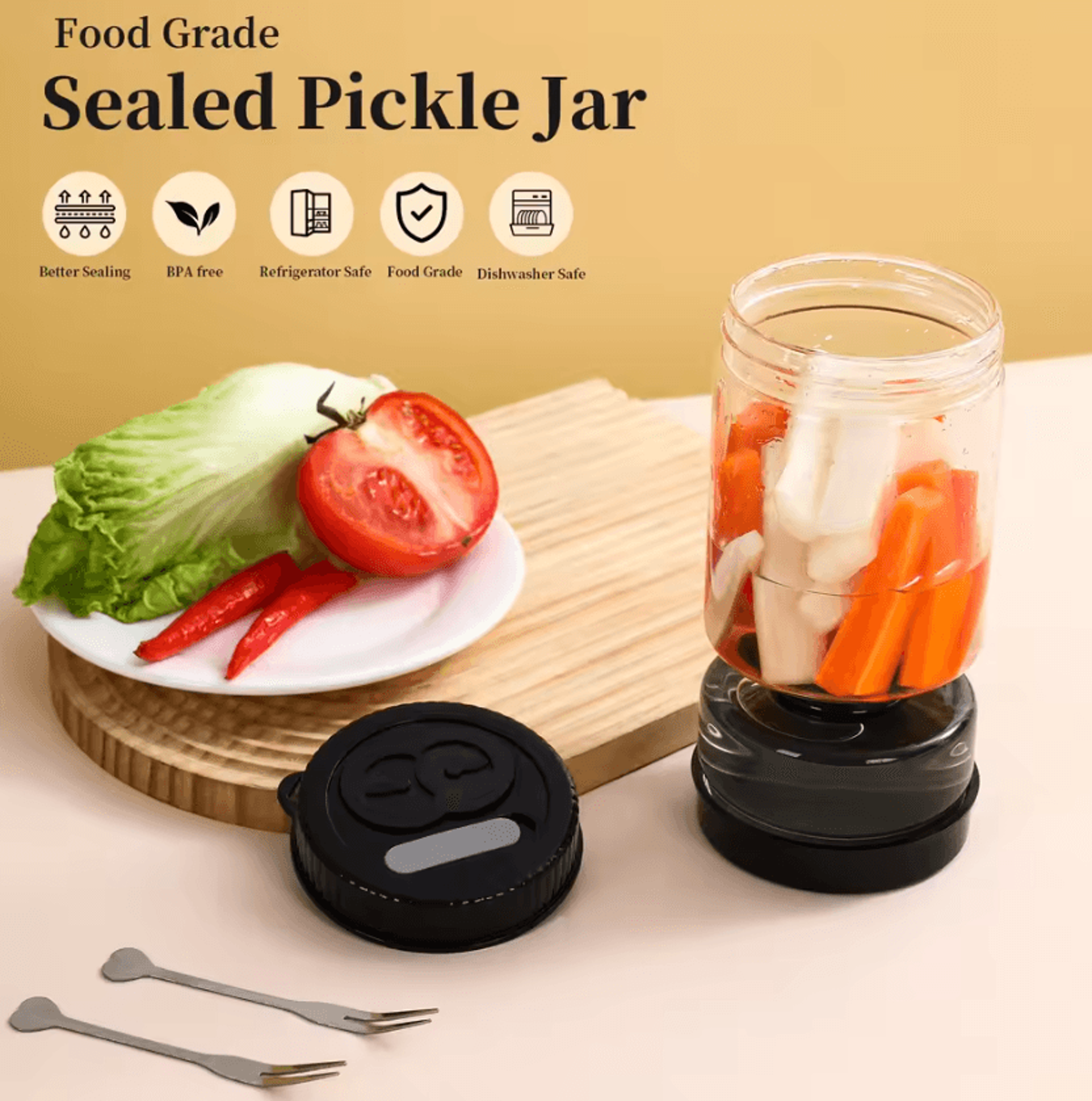 glass hourglass pickle jar with strainer – airtight glass pickle jar for olives, pickles & food storage