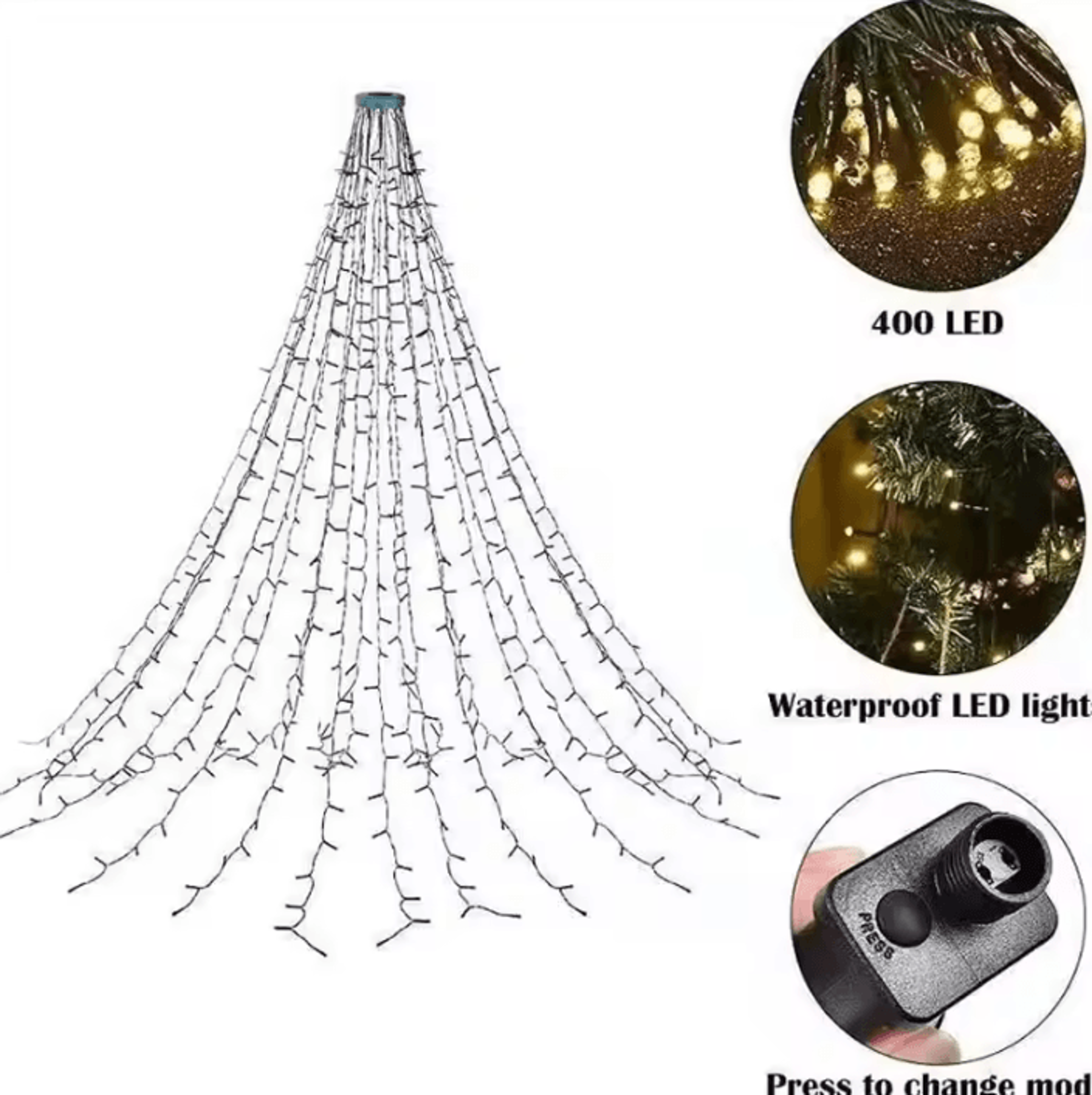 400 led christmas tree topper star lights – christmas tree topper lights with waterfall effect, timer & memory function
