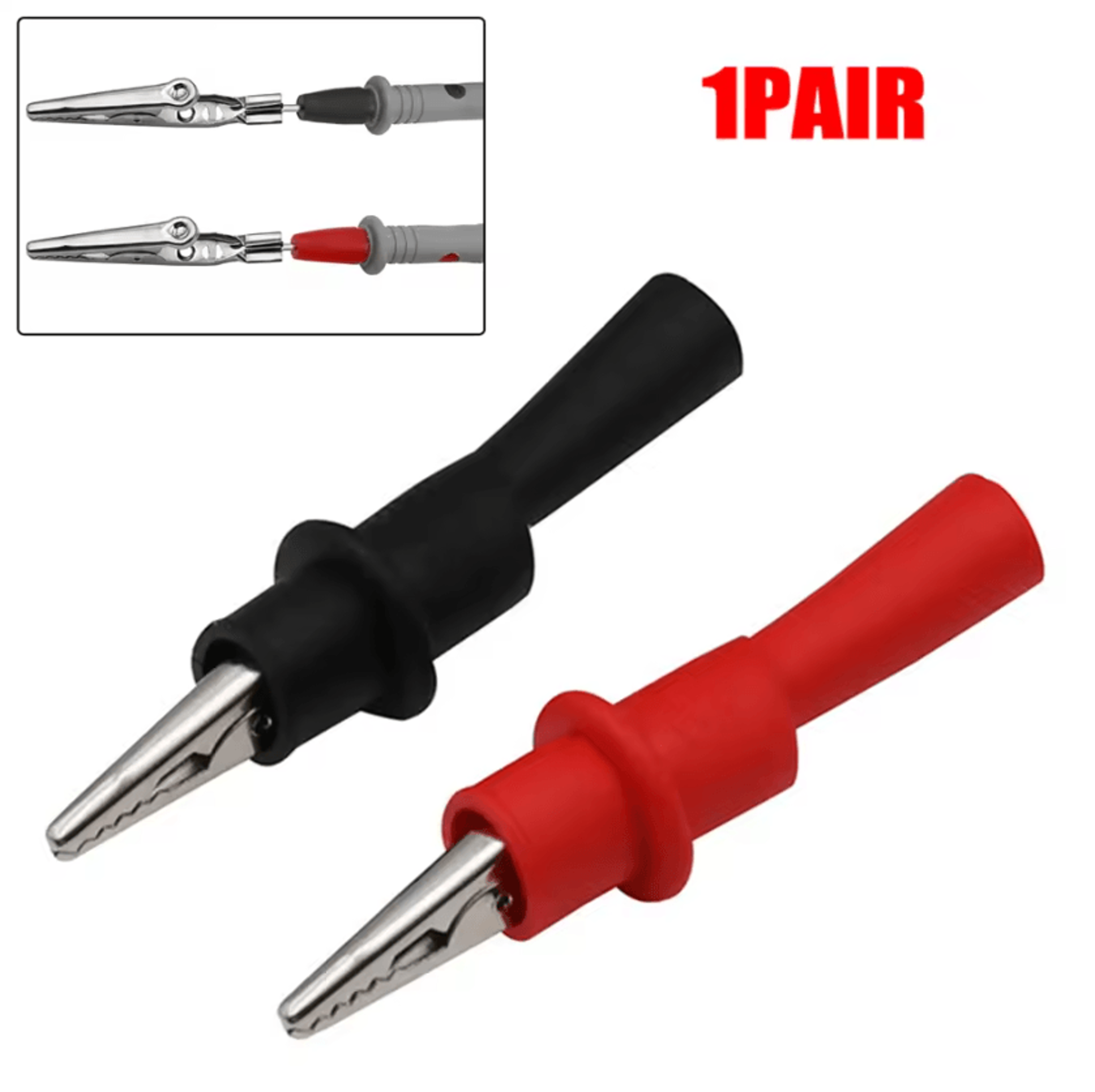 2-pack multimeter alligator clips 10a 1000v test clip leads red & black for electrical testing