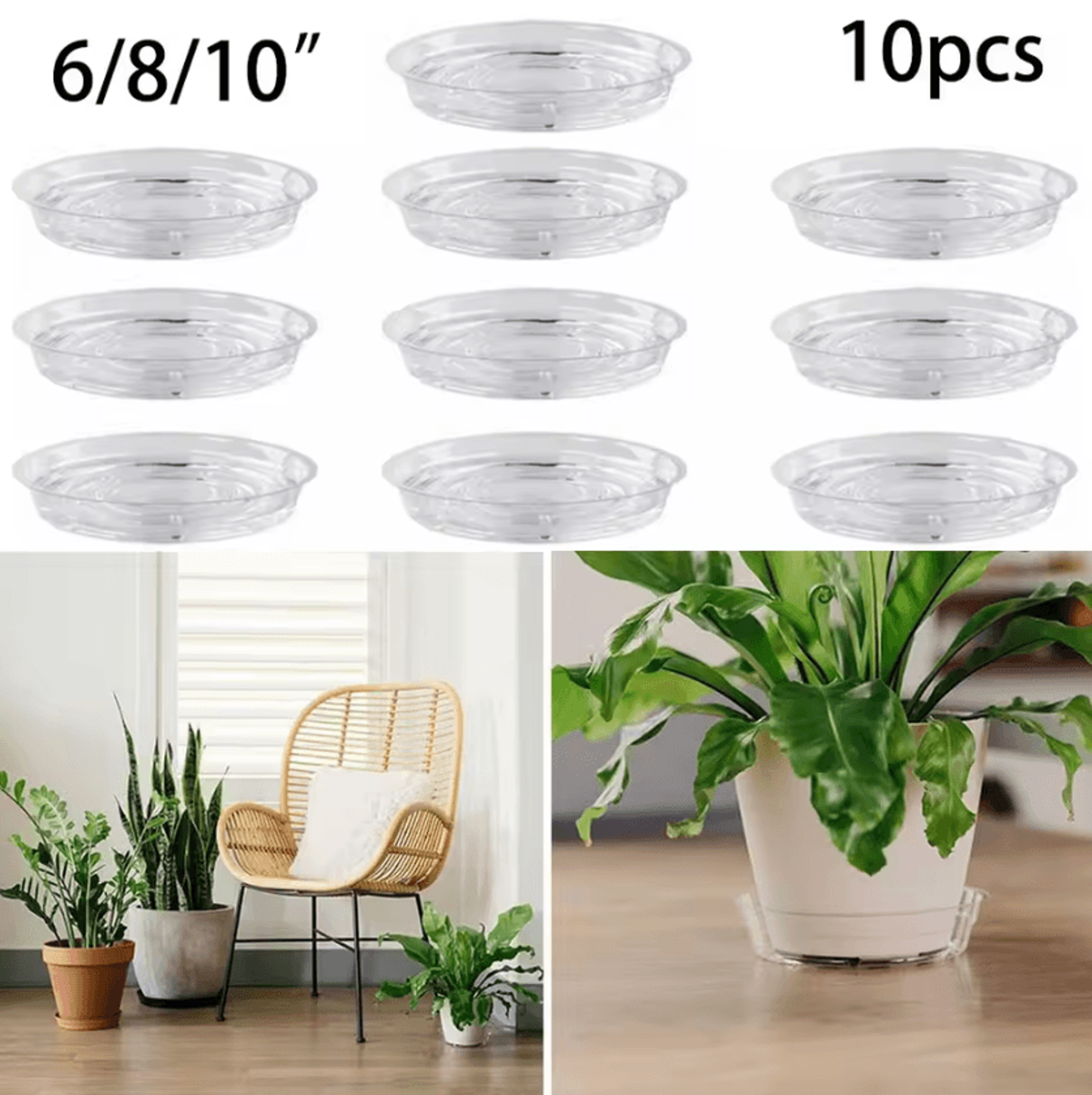 10-pack clear plant saucers round flower pot drip trays for indoor & outdoor planters