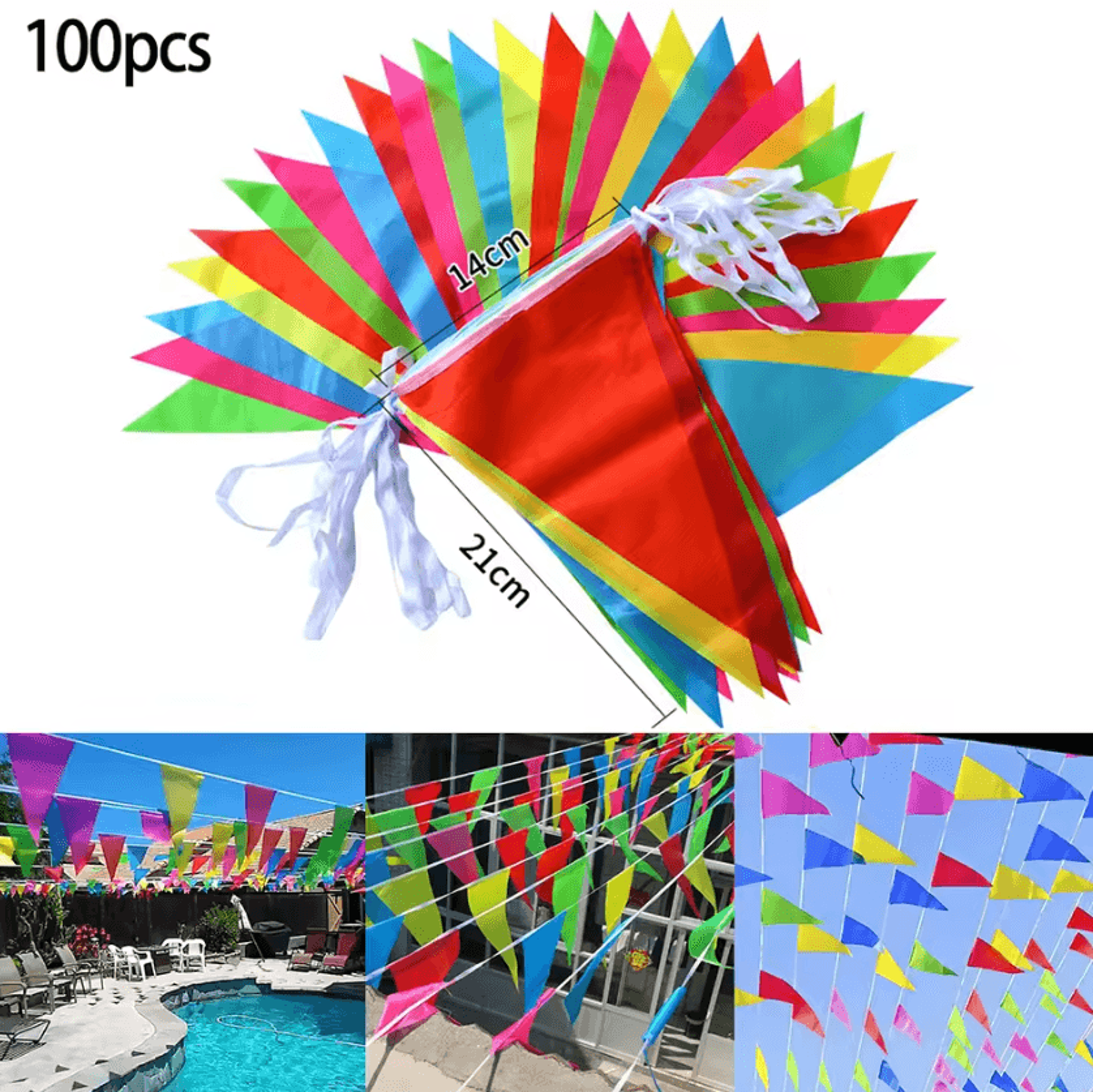 50m triangle flag bunting multicolor pennant banner for parties, festivals & outdoor decorations