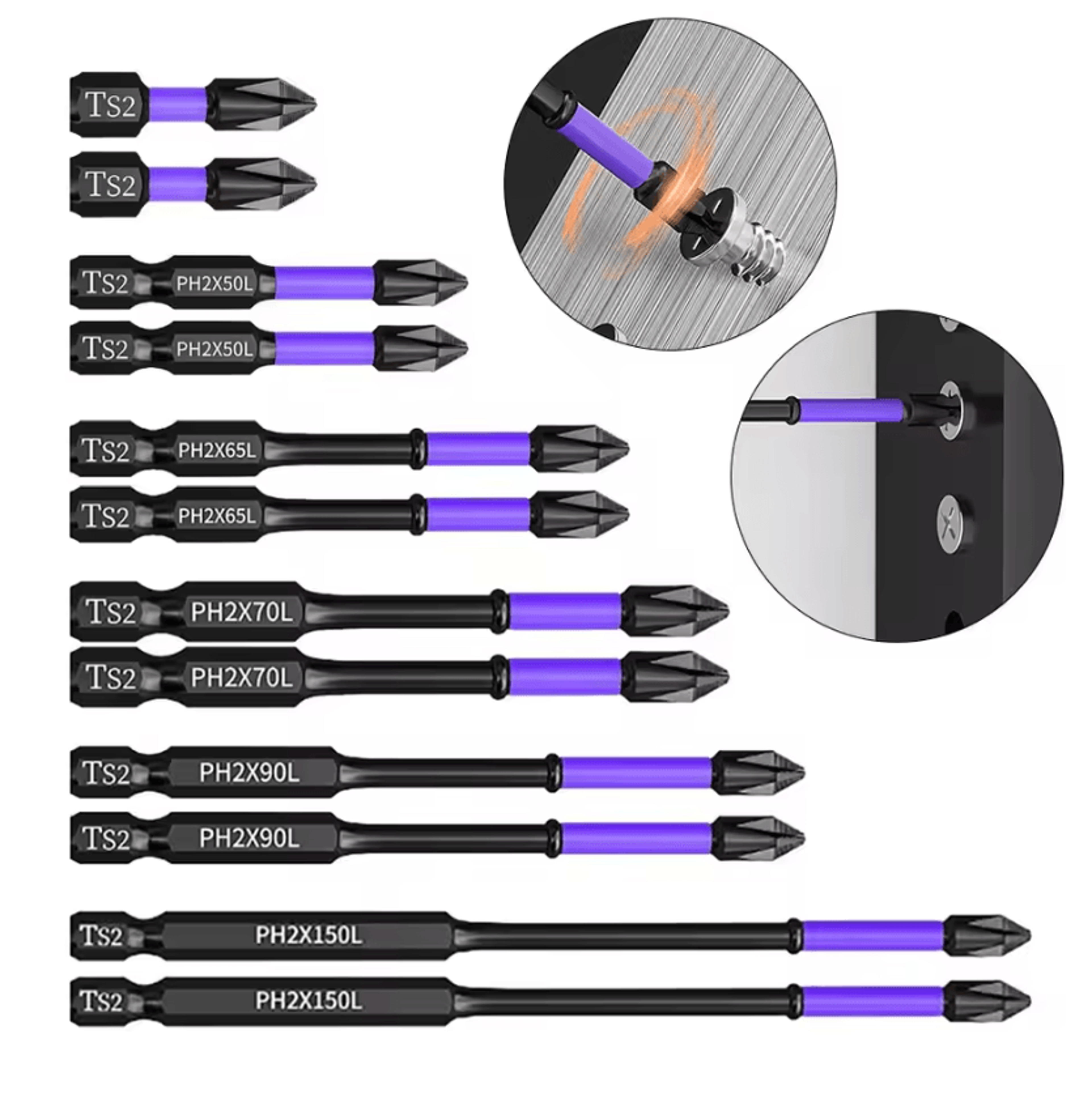 ph2 magnetic phillips screwdriver bit set with non slip precision tips