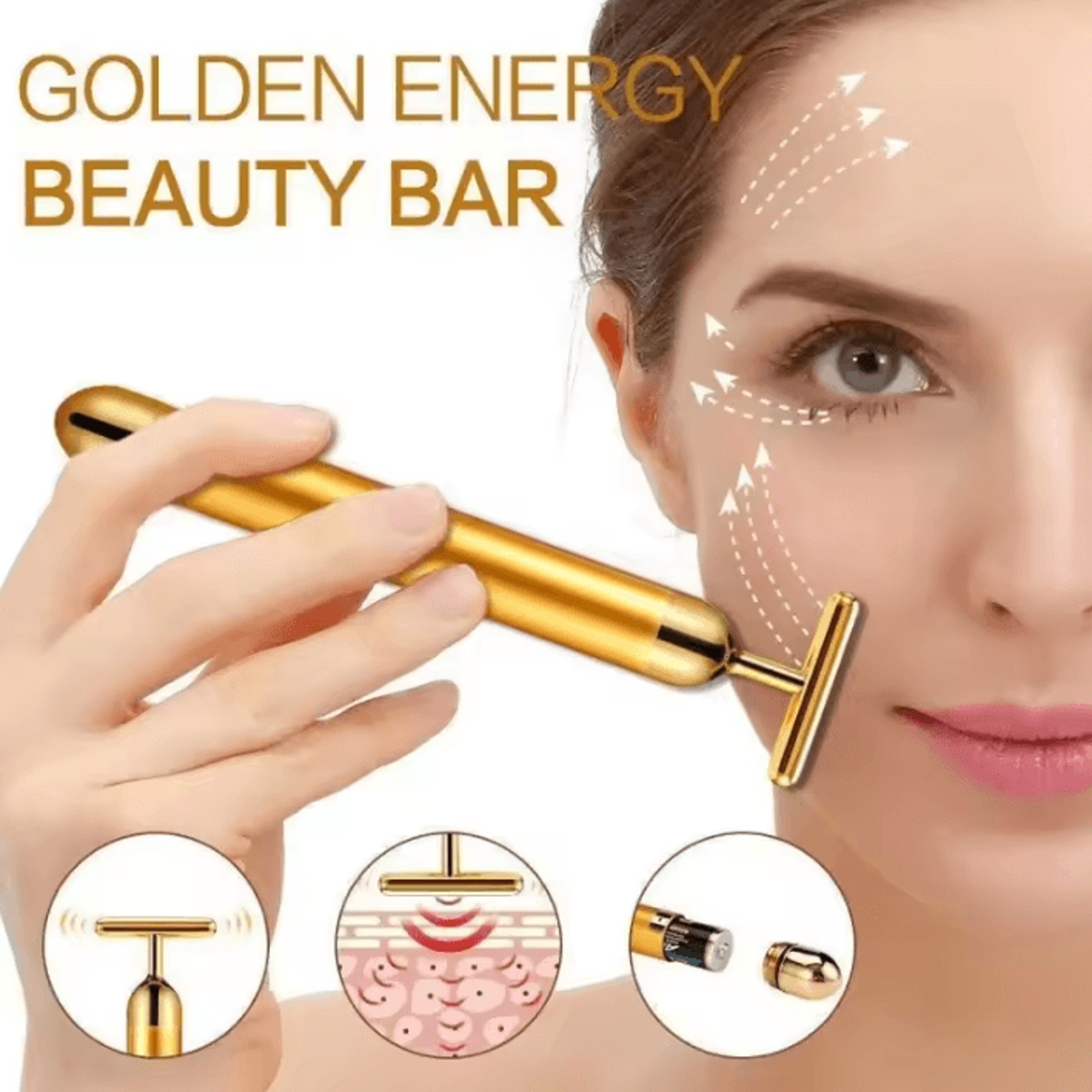 24k gold t shape vibrating facial massager roller for daily skincare