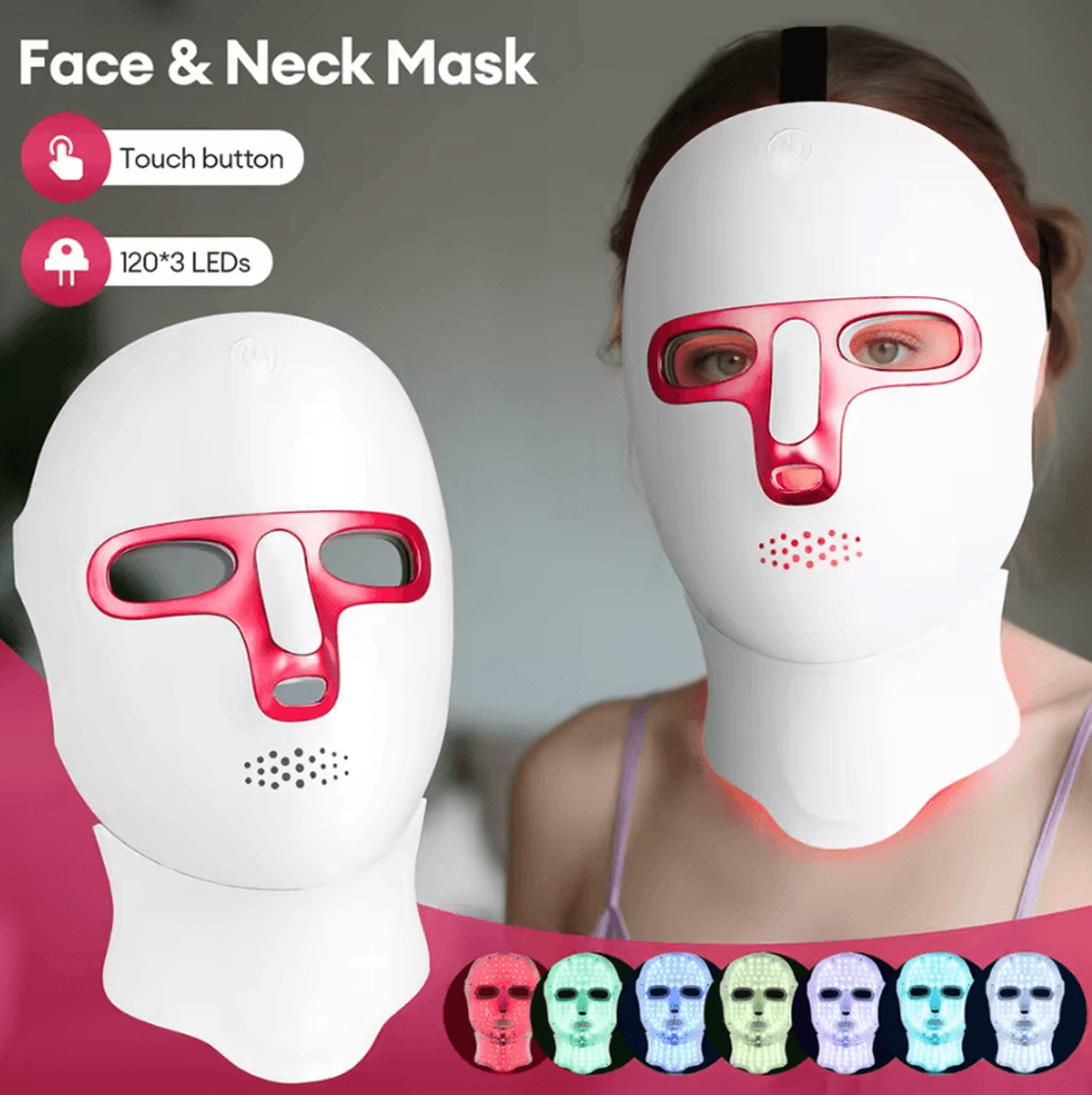 wireless 7 color led face and neck mask for at home light therapy skincare