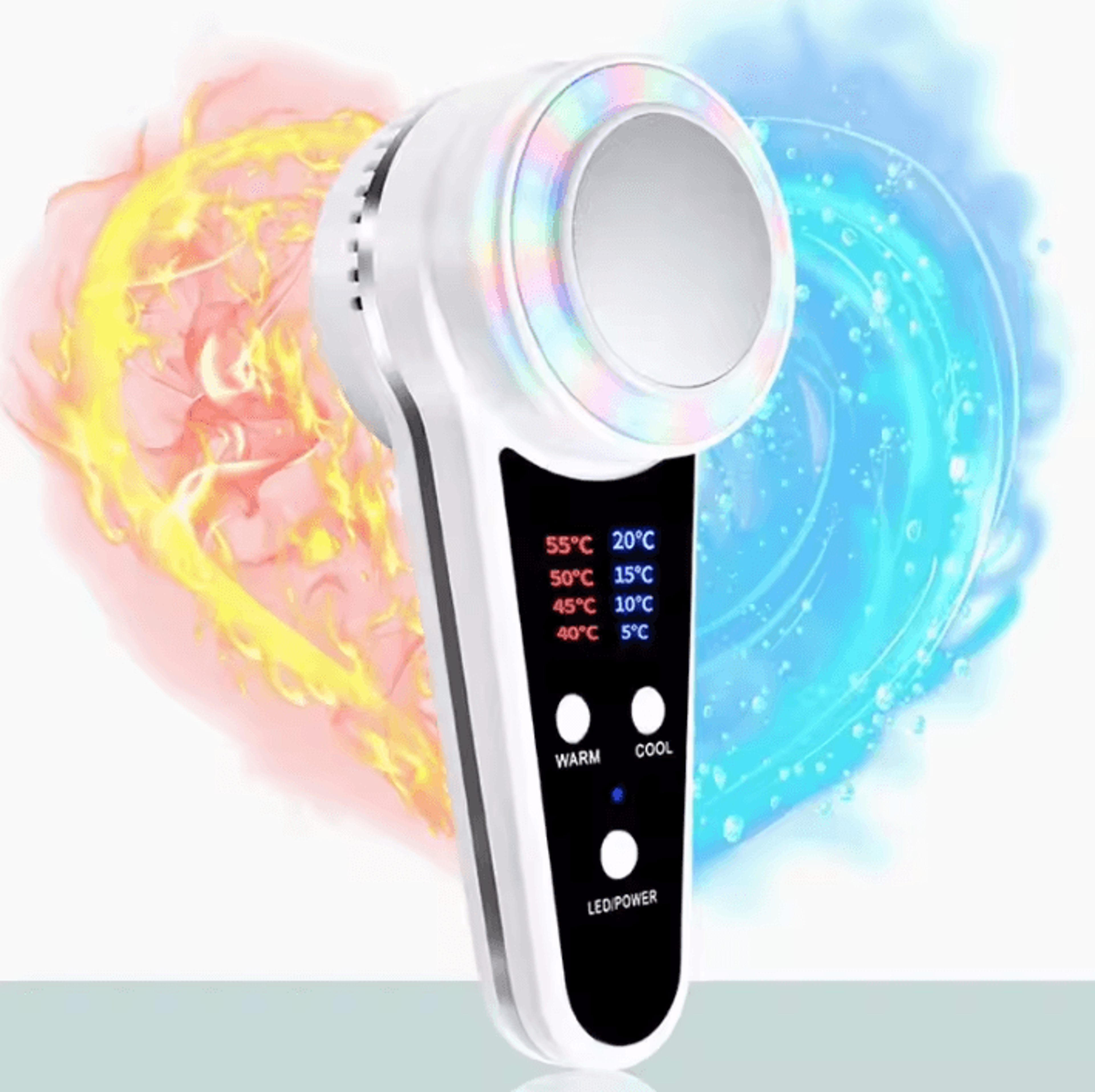 hot and cold facial hammer with blue led light for skin care and facial massage