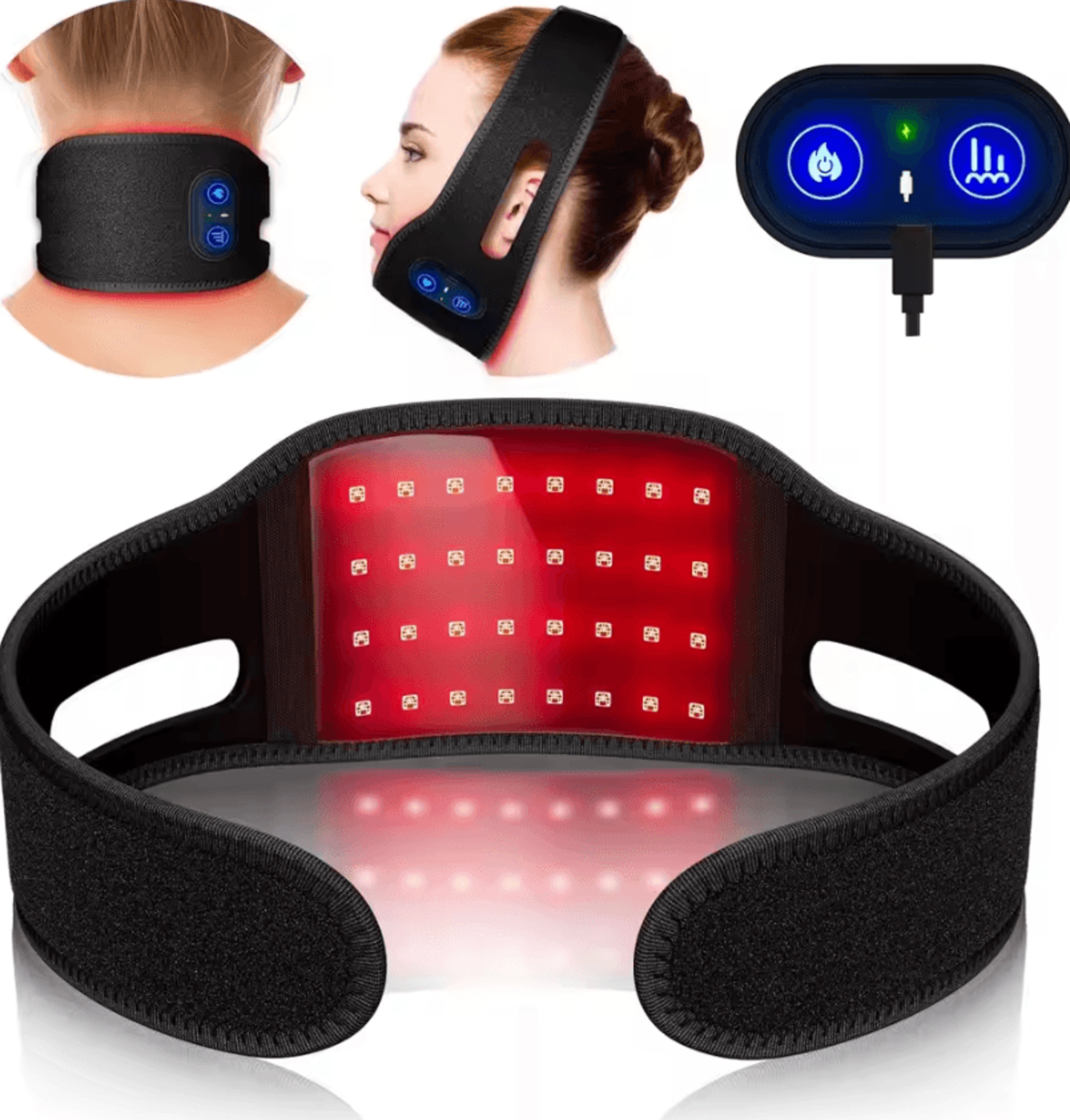 wireless red and near infrared light therapy wrap for face neck and chin