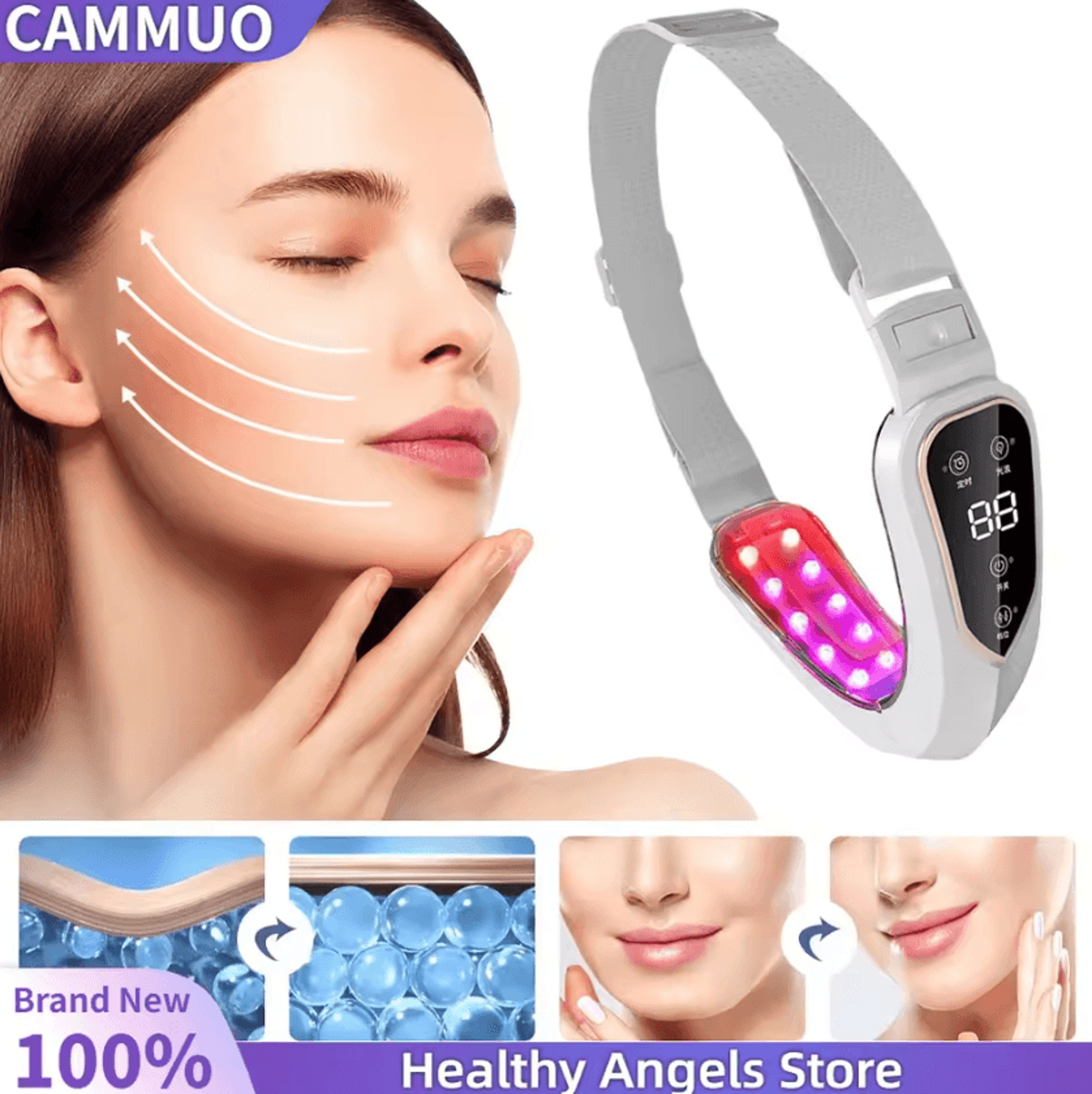 led photon face lifting device heated v face massager for double chin and facial contouring