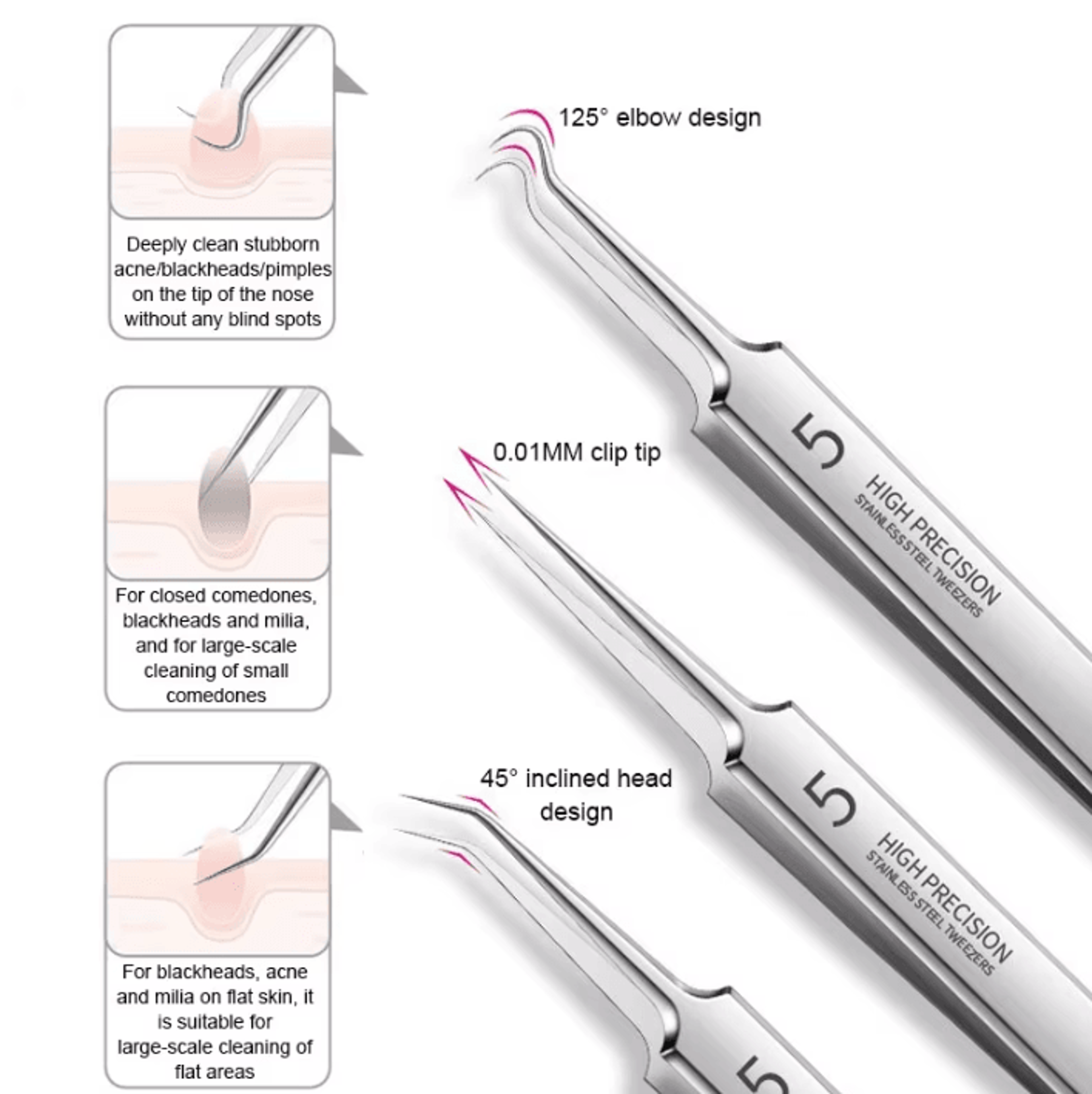 professional blackhead remover tool kit stainless steel acne extractor set with precision tweezers