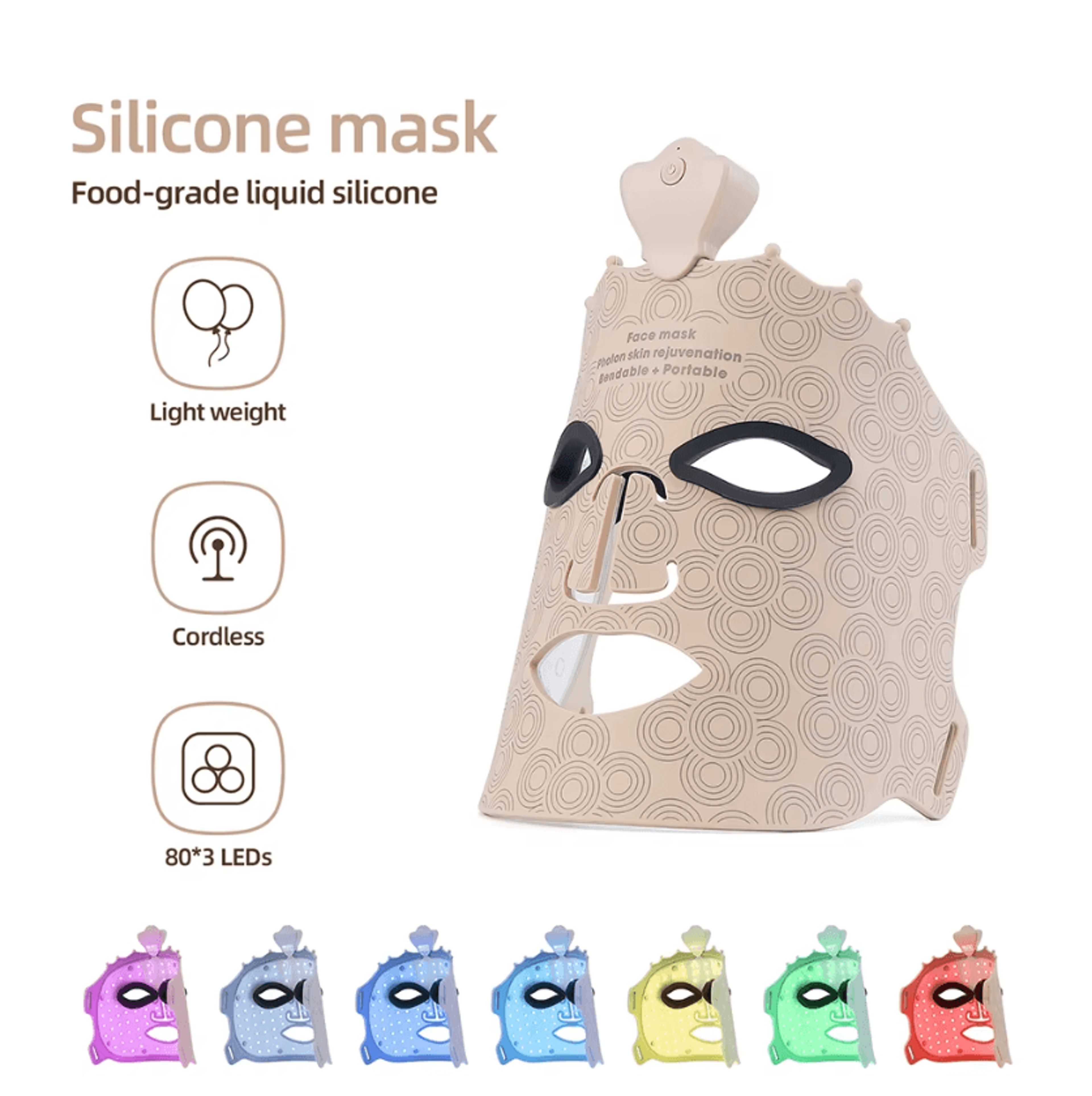 7 color led light therapy face mask wireless silicone facial skin care mask