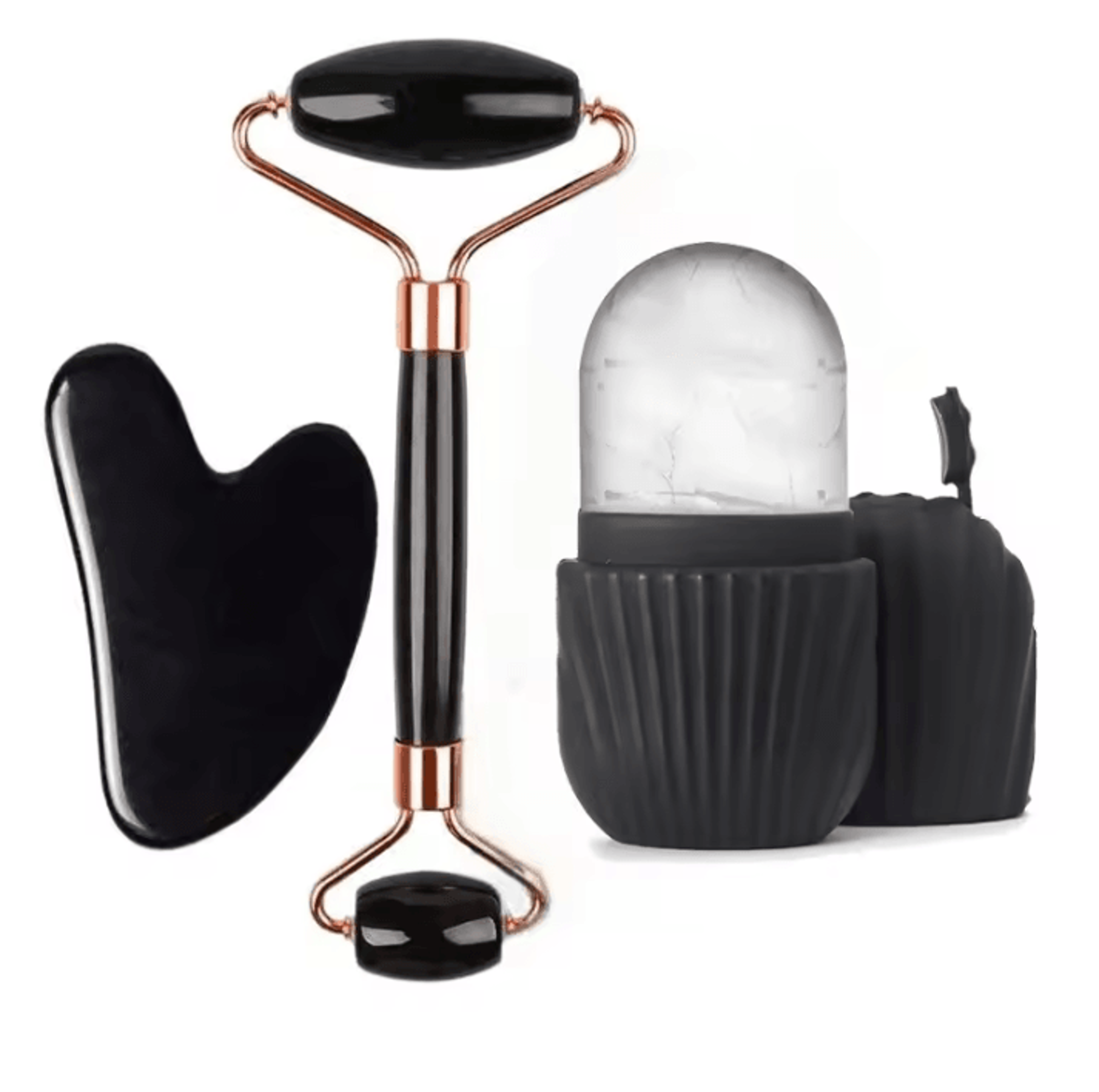 3-piece ice face roller and gua sha set for facial massage