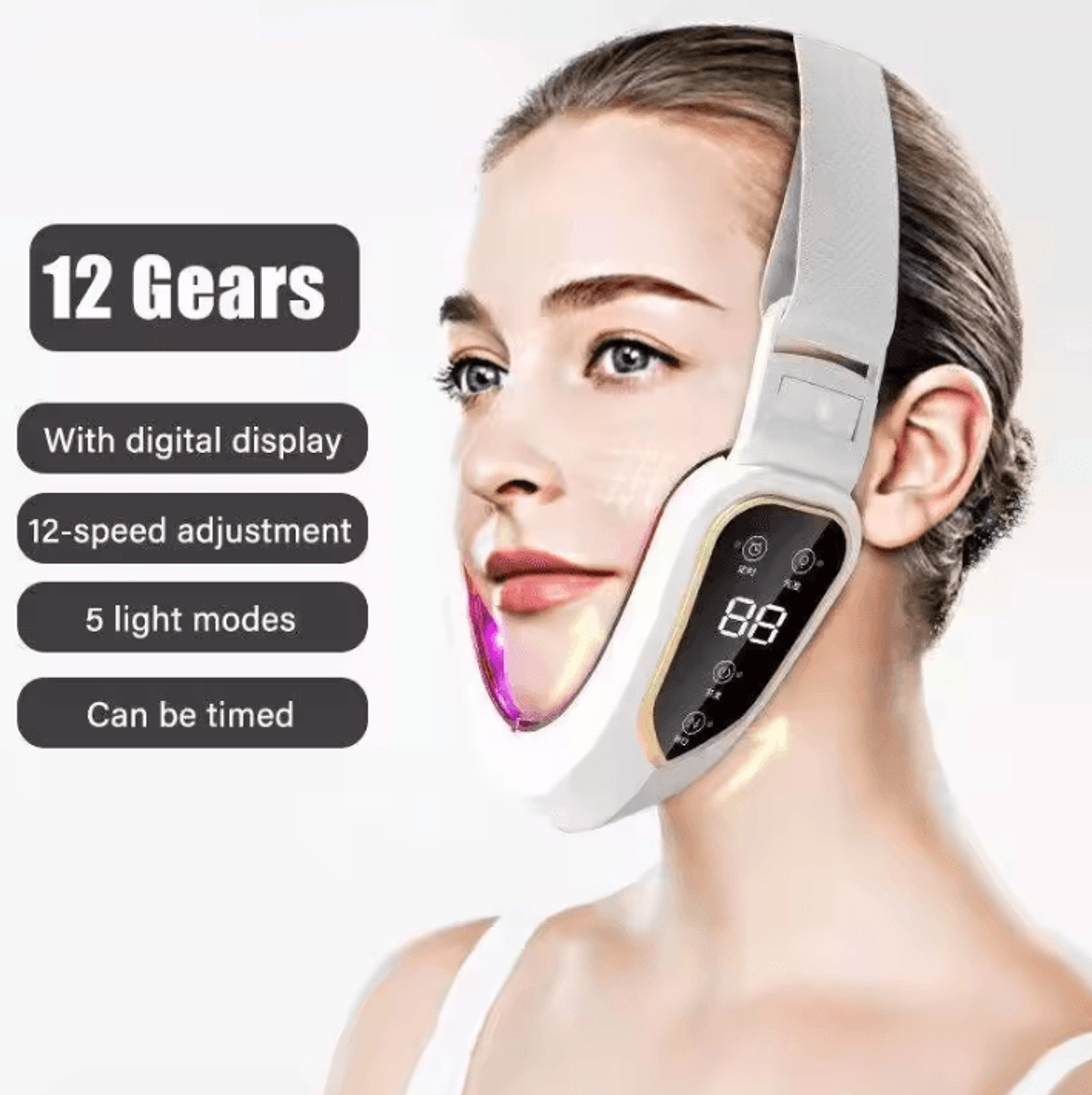 led photon therapy facial massager with heat and vibration for v line care