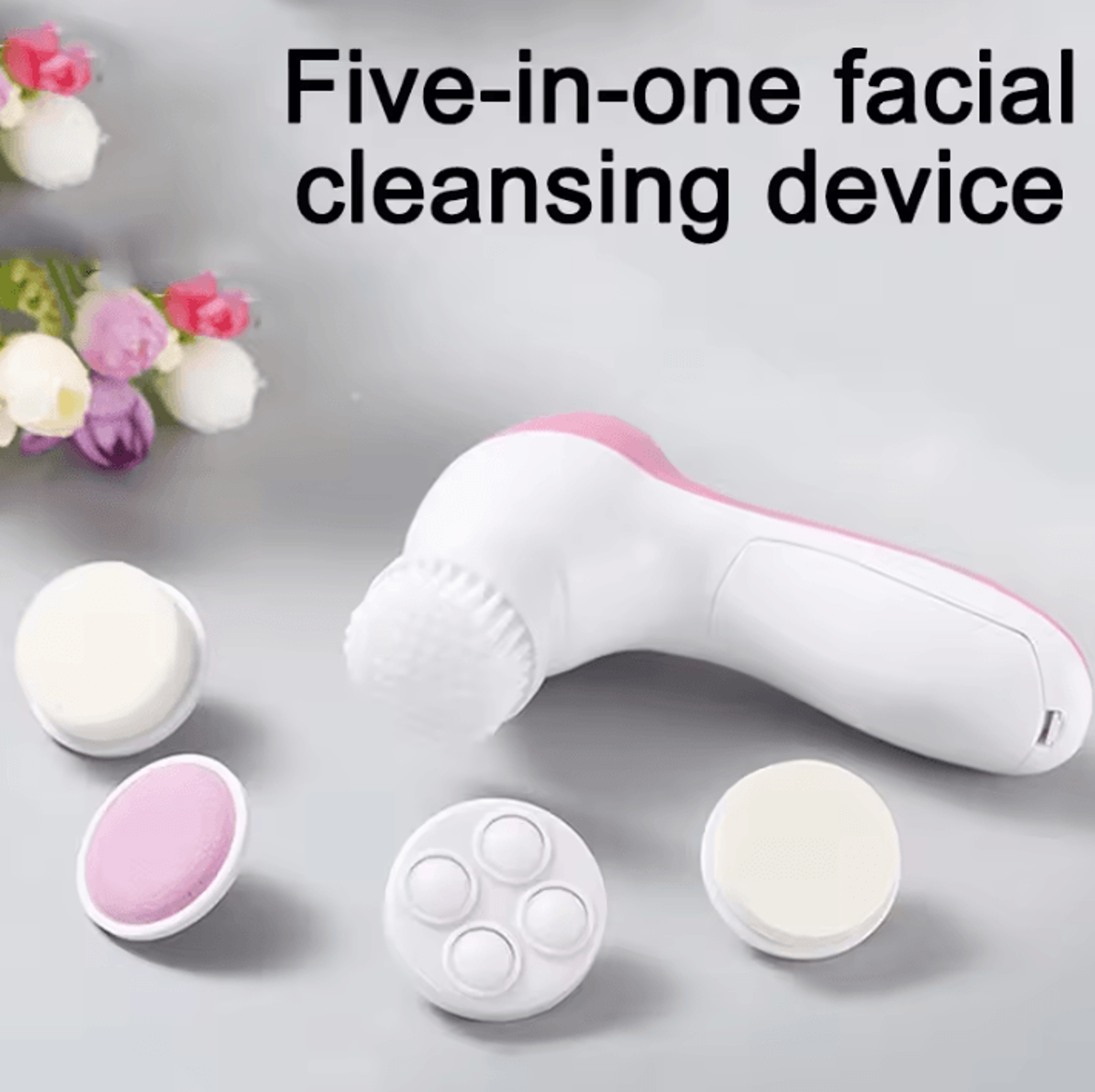 5 in 1 electric facial cleansing brush with exfoliating and massage heads