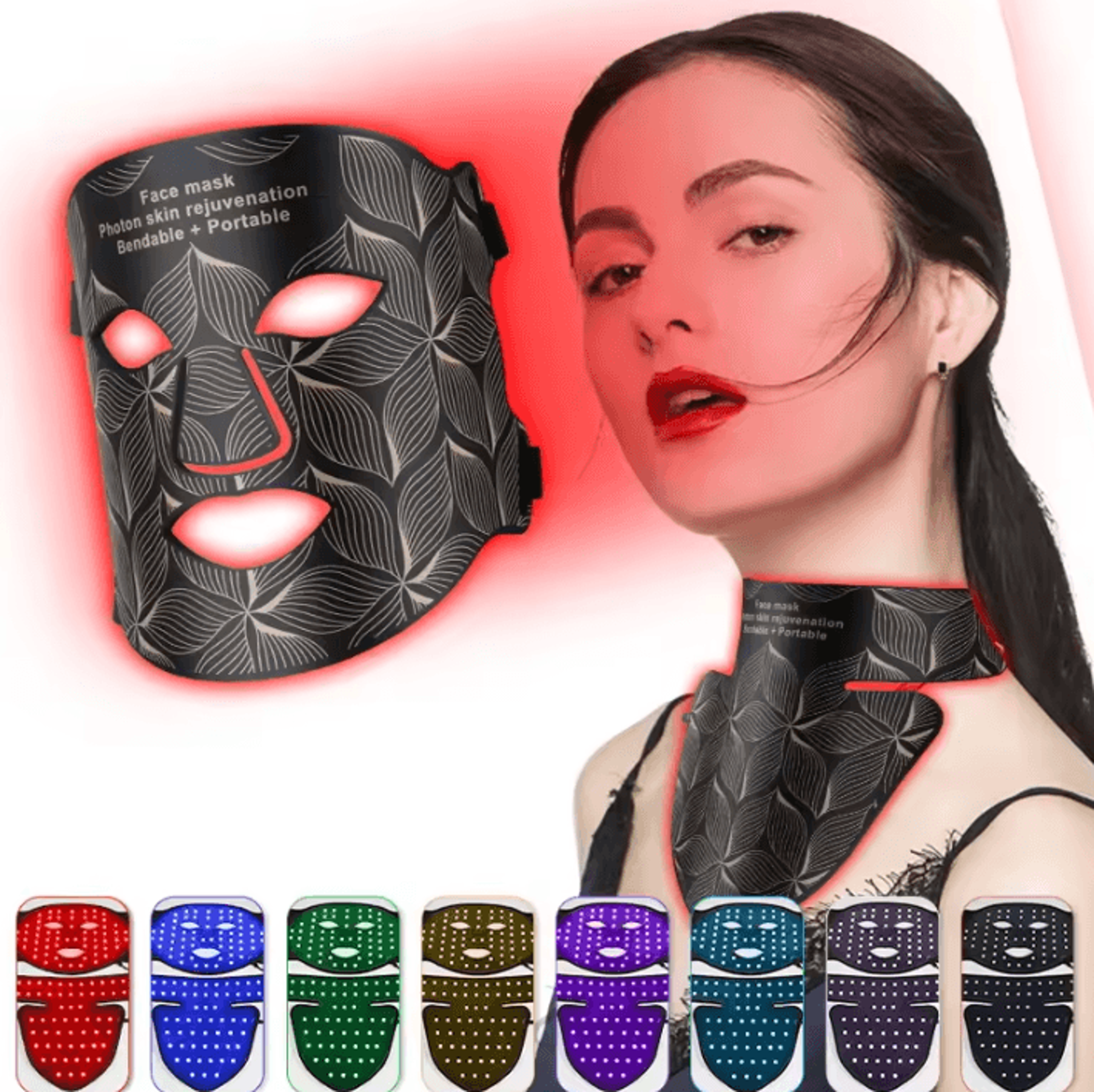 silicone led face and neck light therapy mask with 8 color modes