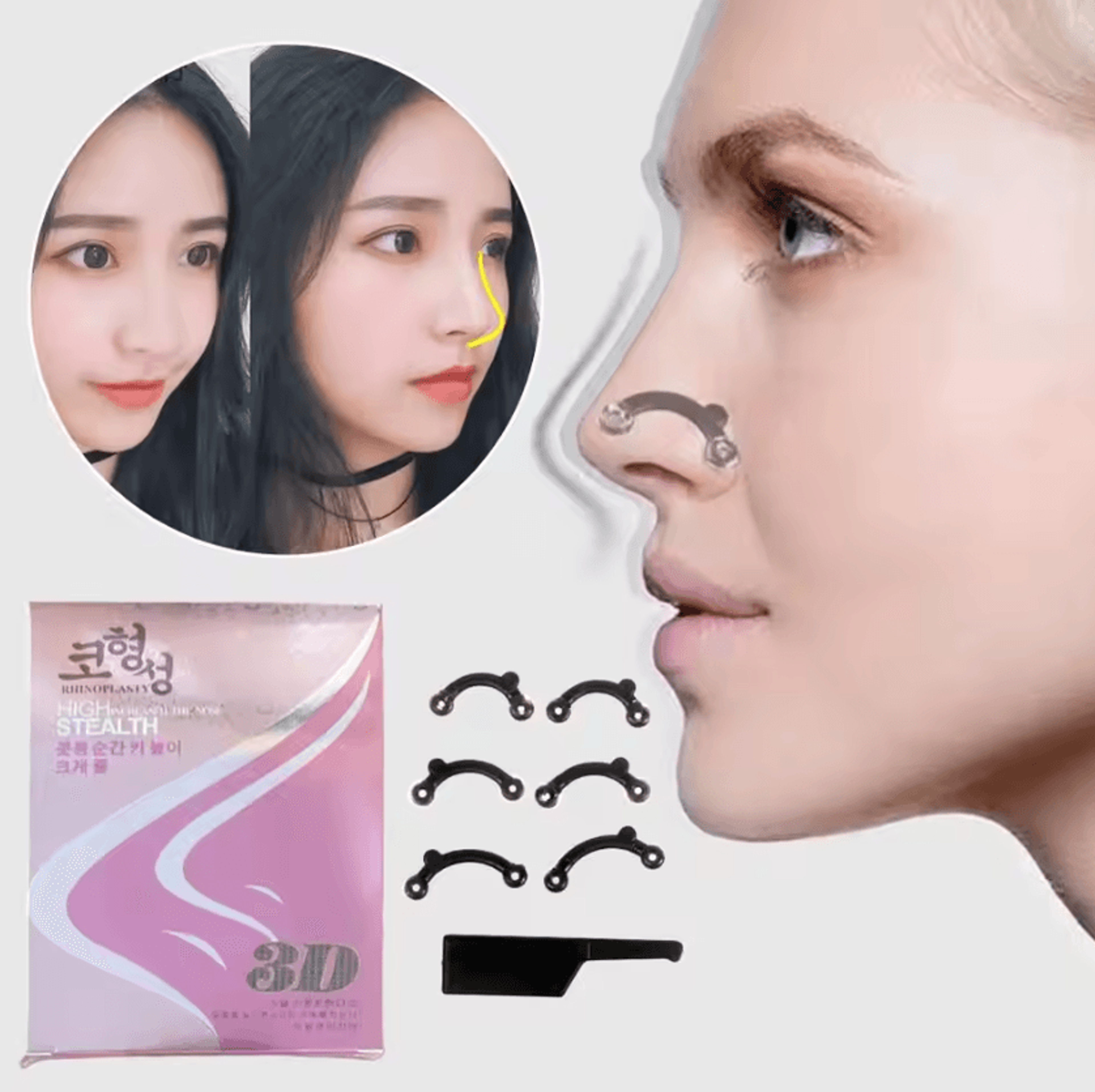 beauty nose shaper clip set with nose bridge lifter and massage roller