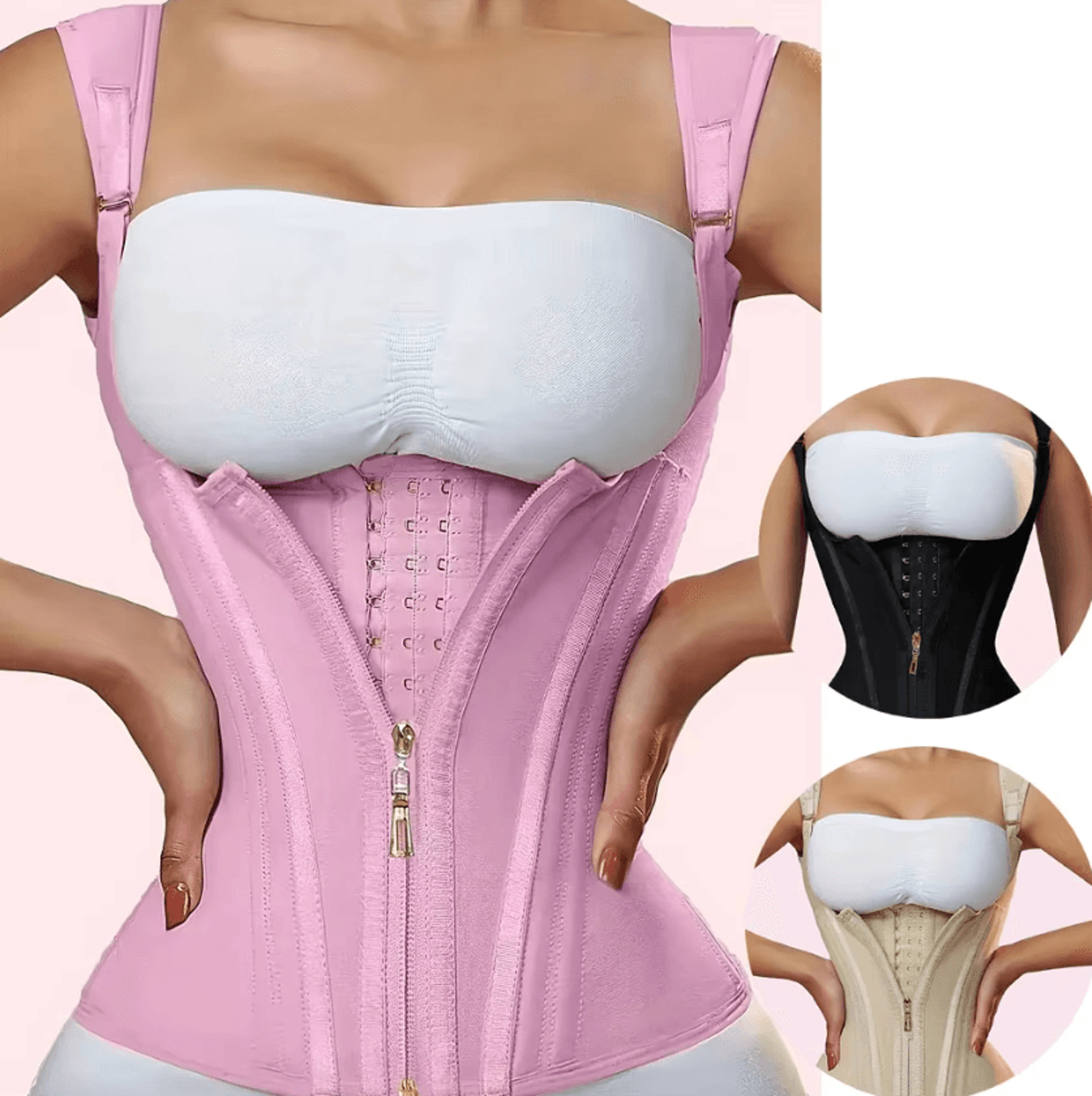 women's mesh waist trainer corset vest with zipper and hook closure