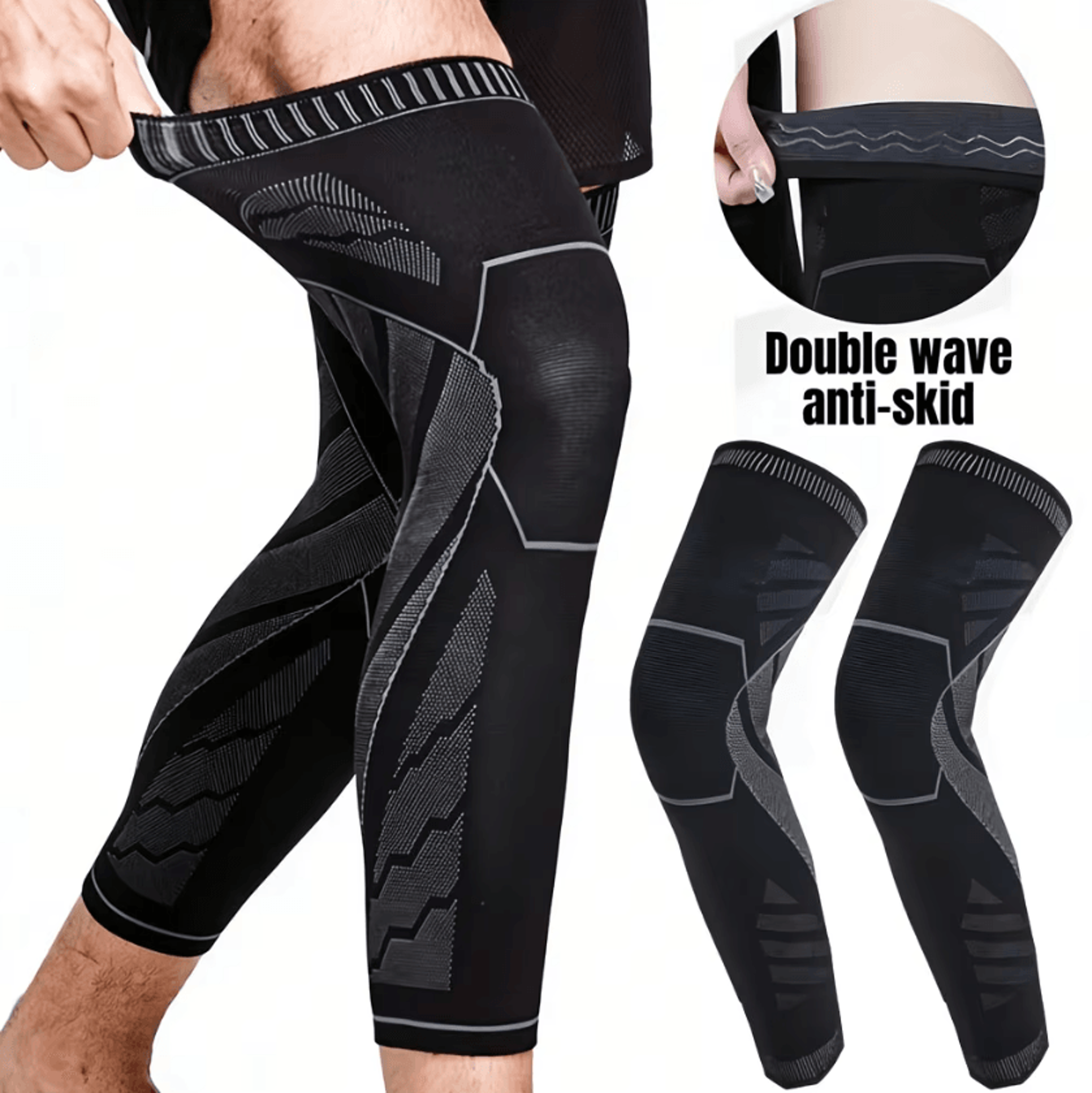 full length compression knee sleeve with non slip support for sports