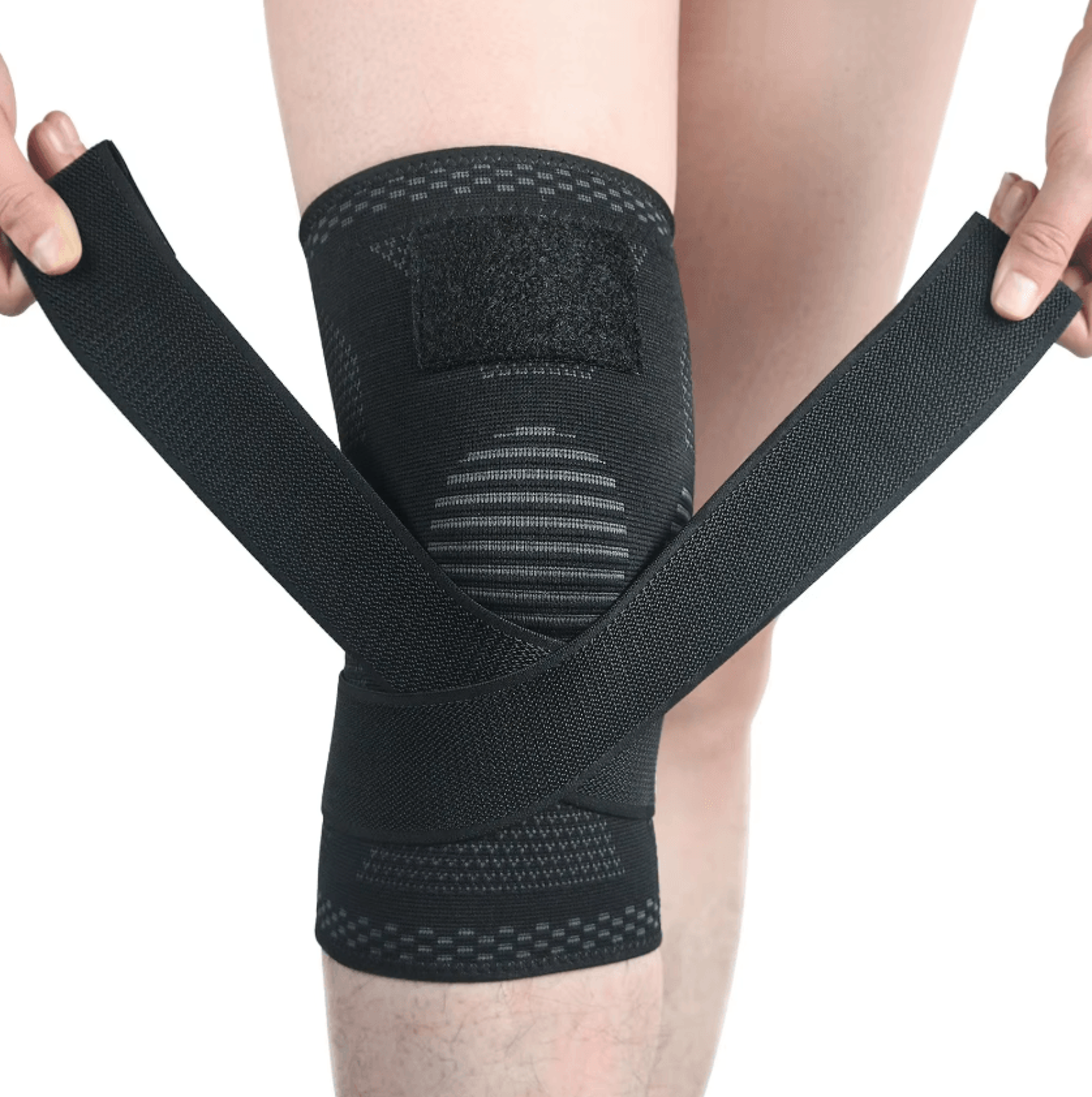 compression knee sleeve with adjustable bandage support for running, basketball and fitness