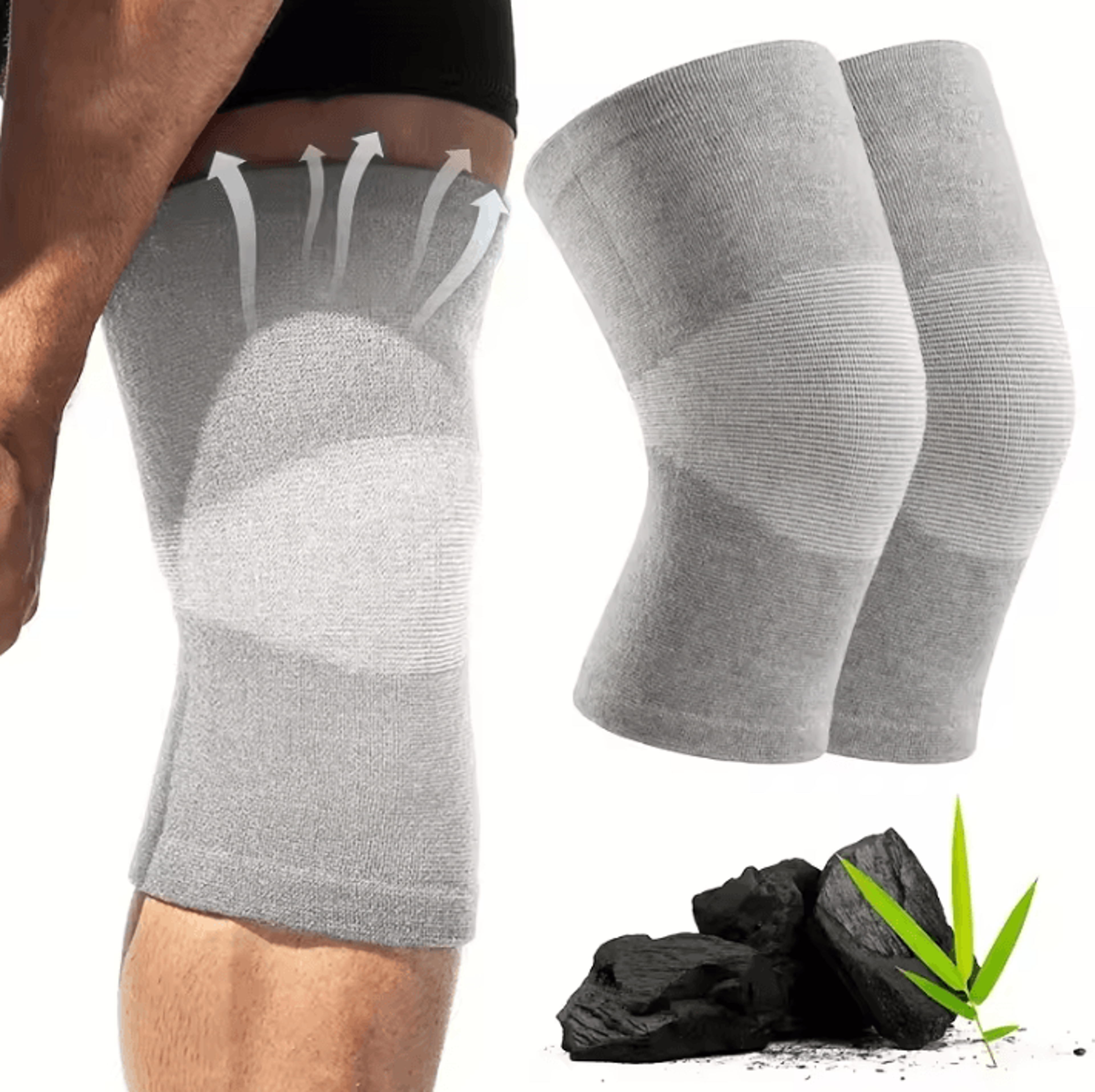 2 pack charcoal knitted knee compression sleeves for sports walking and everyday support