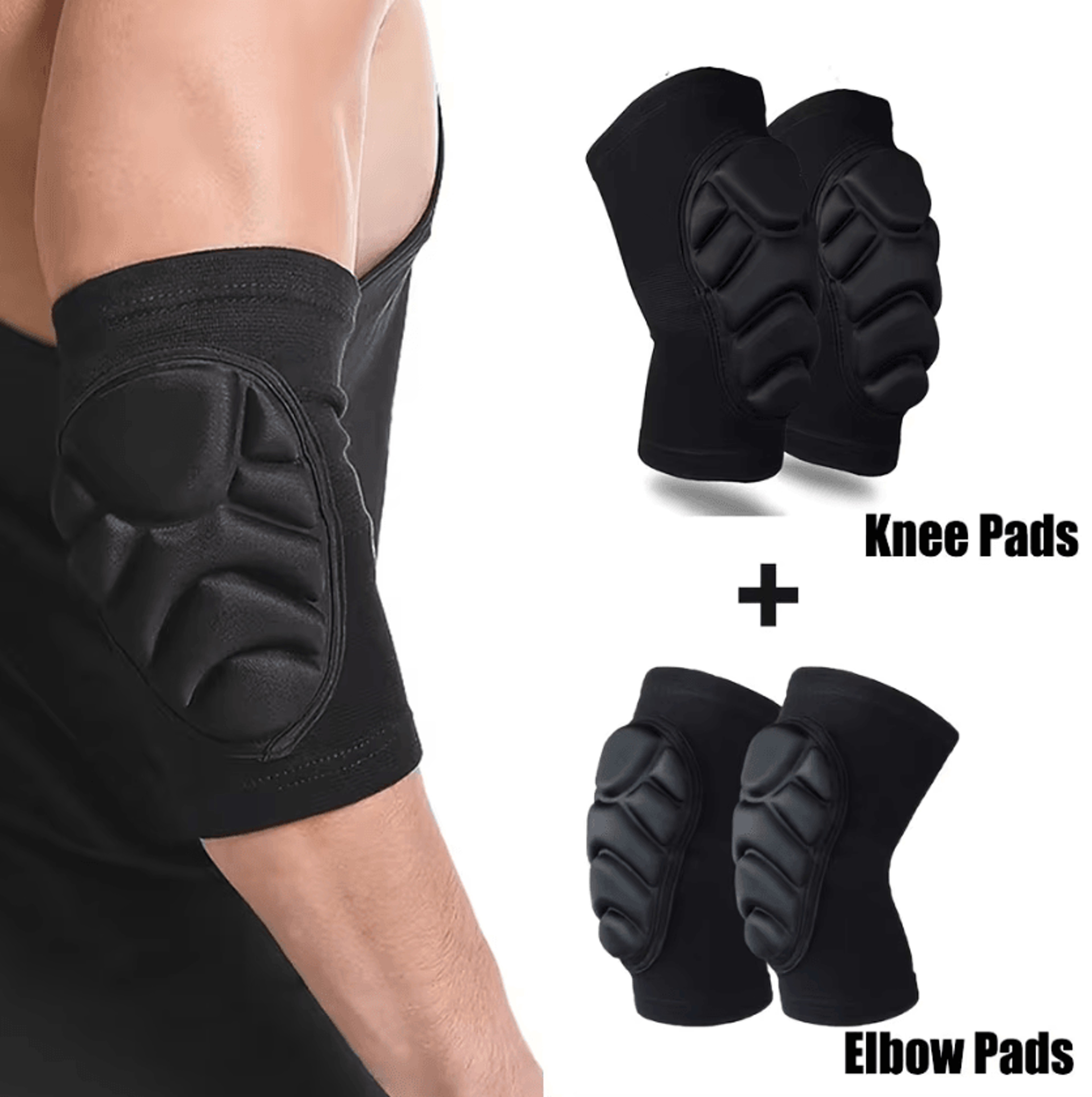 professional knee and elbow pads set with thick shock absorbing sponge for sports and work