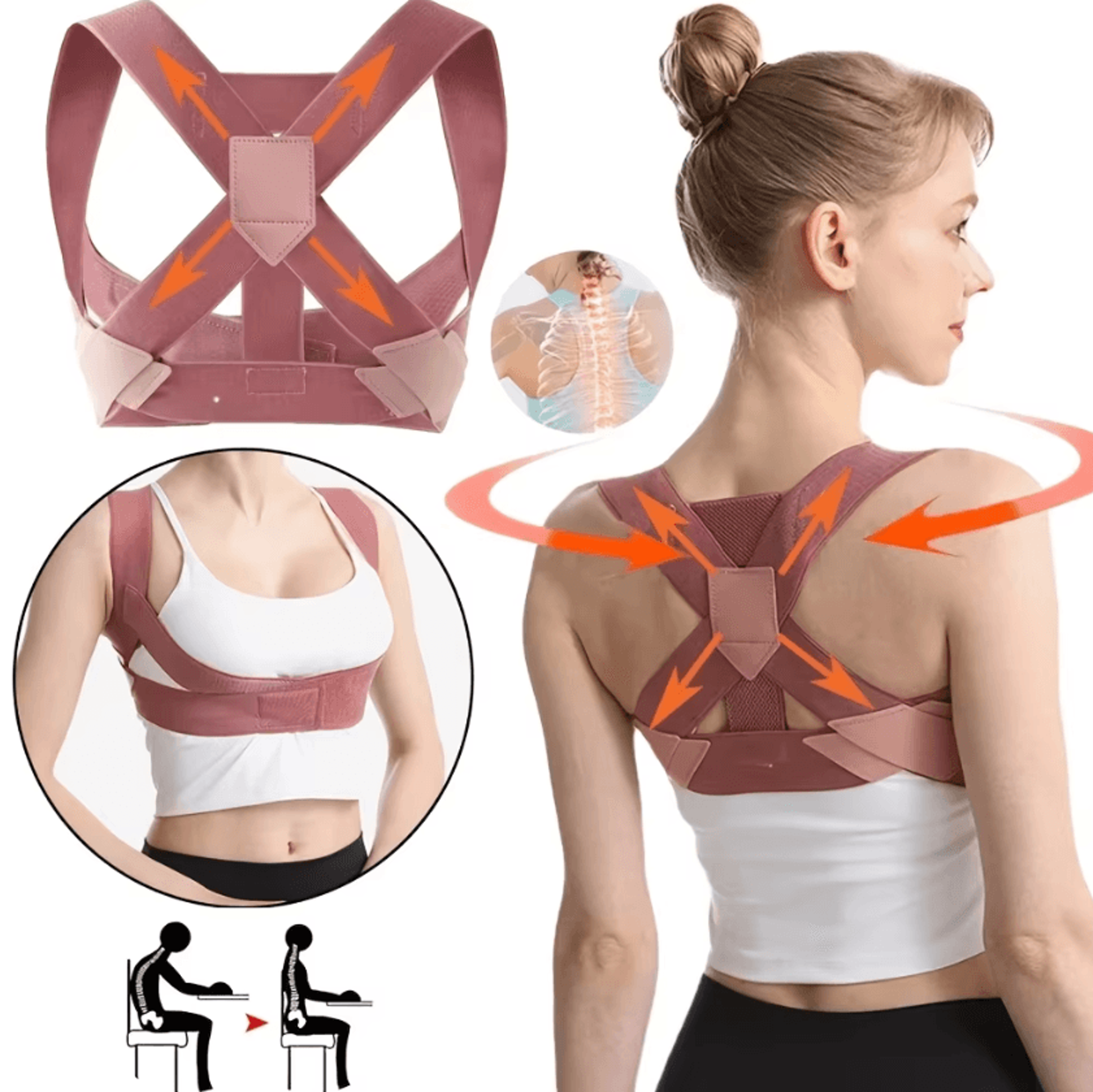 adjustable posture corrector back brace for men & women with invisible shoulder and lumbar support
