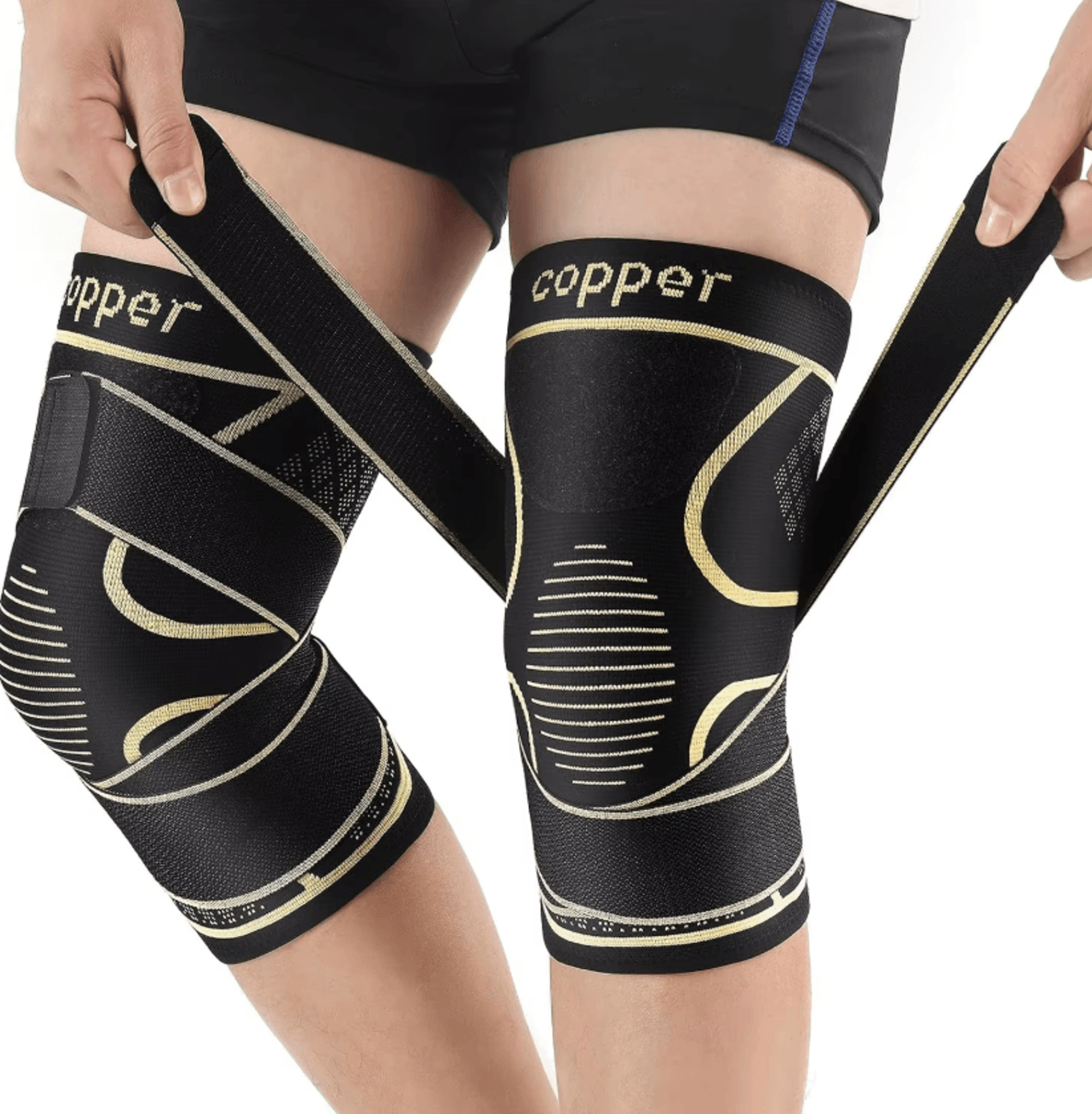adjustable copper knee brace with compression strap for men & women knee support and stability