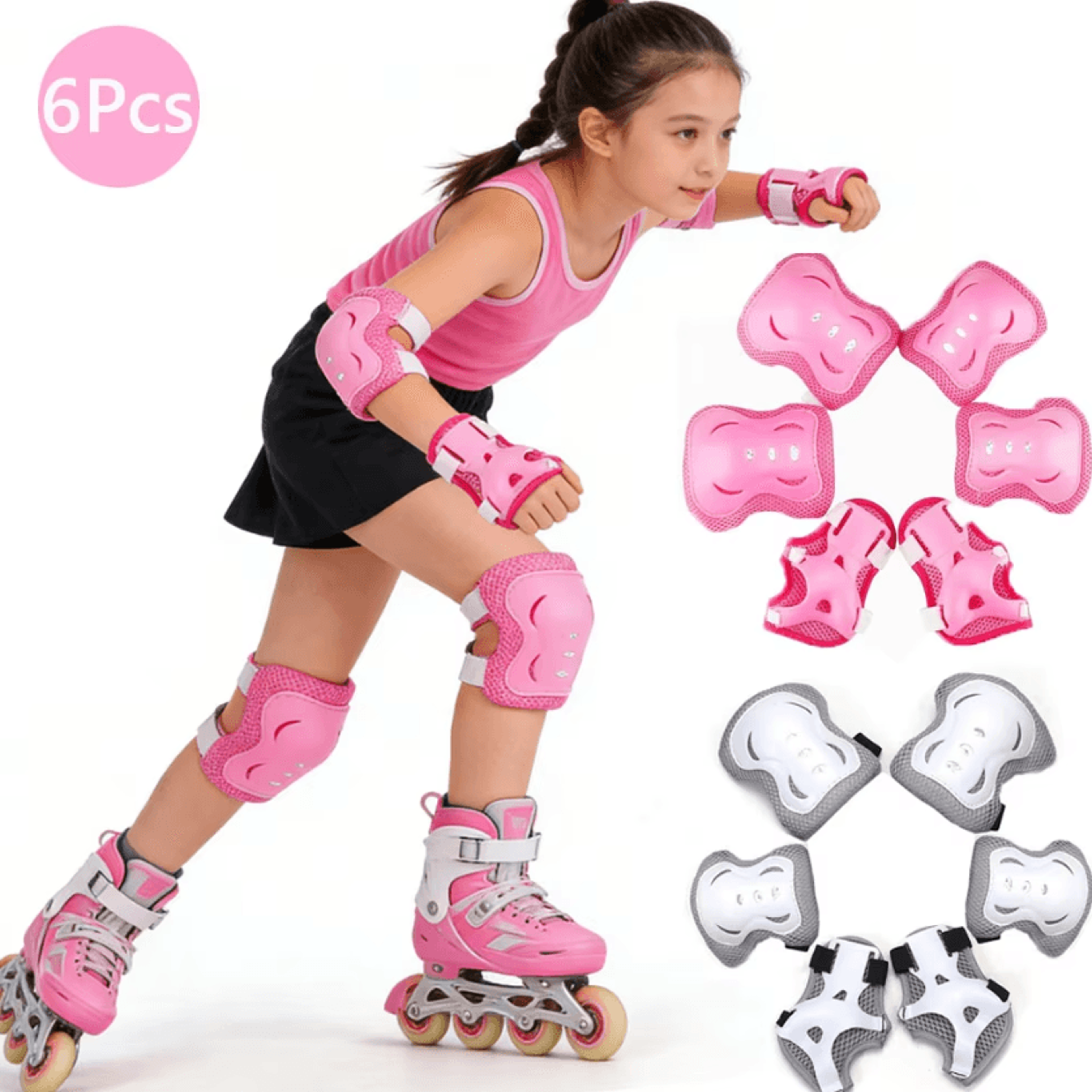 6-in-1 kids protective gear set with knee pads, elbow pads & wrist guards for skating, cycling, scooters & biking
