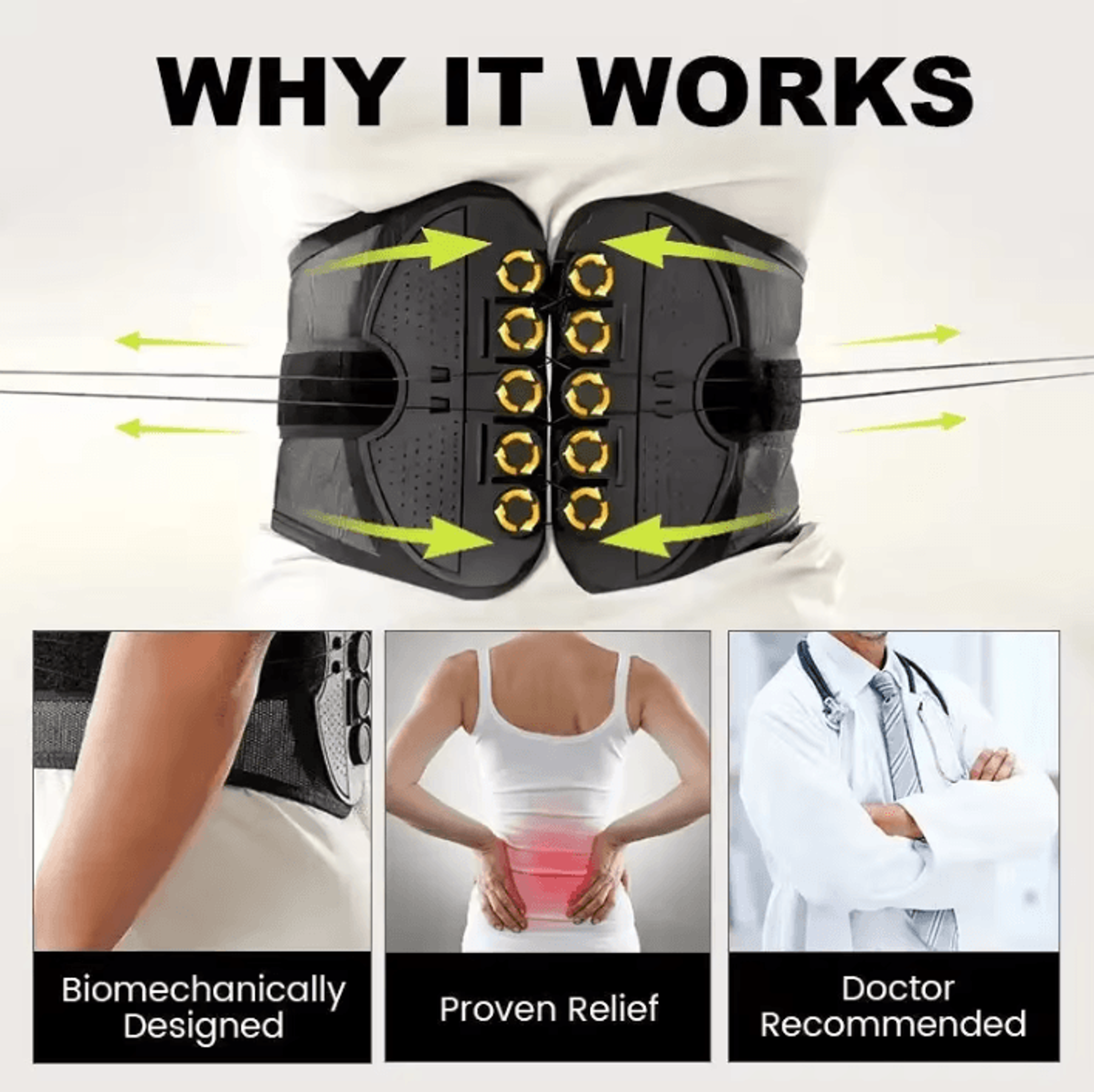 adjustable lumbar support belt with double pull pulley system for lower back & waist support