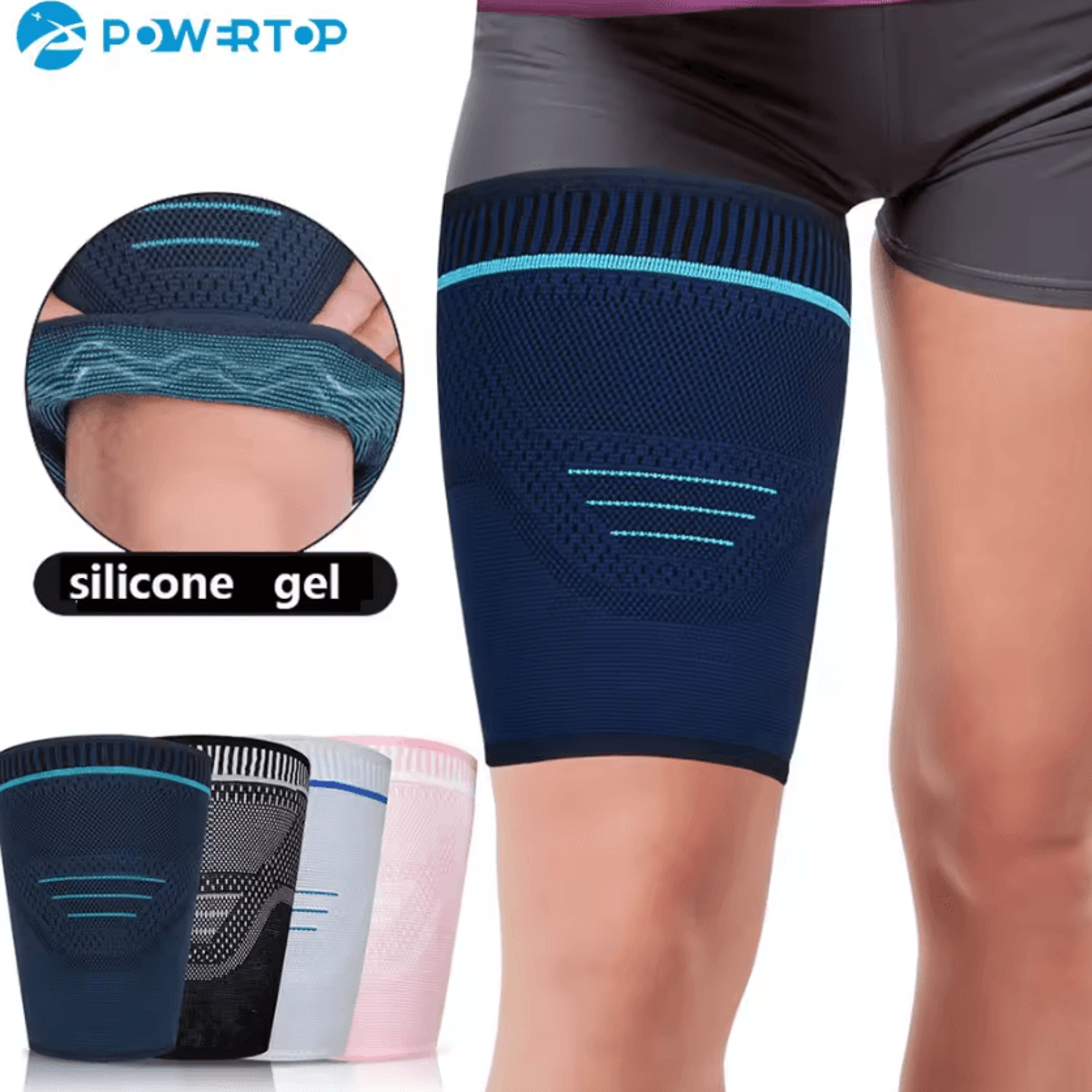 adjustable thigh compression sleeve anti-slip upper leg support for quad, hamstring & sports performance