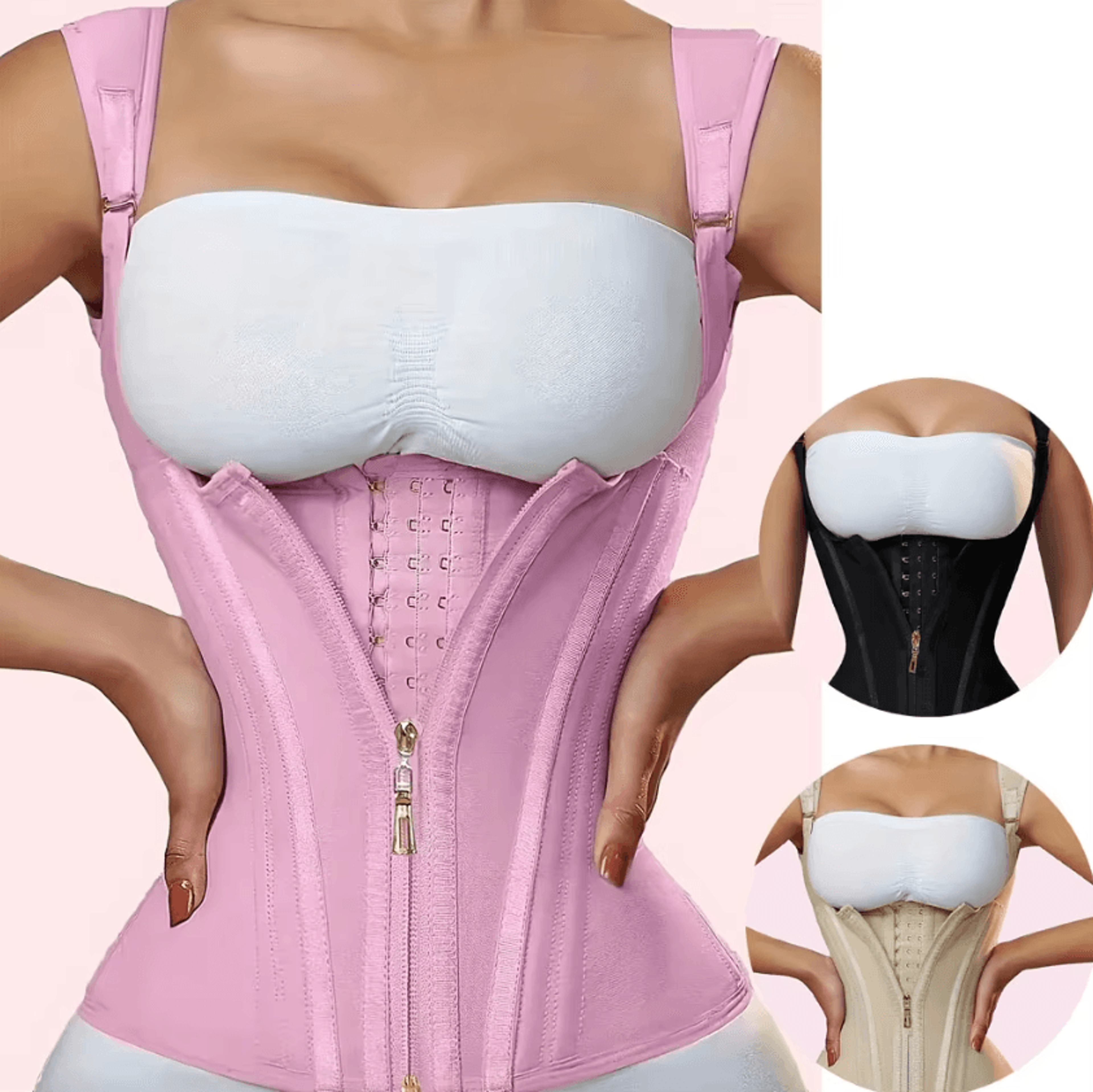 plus size tummy control corset vest for women – full back shapewear vest with zipper and waist cincher
