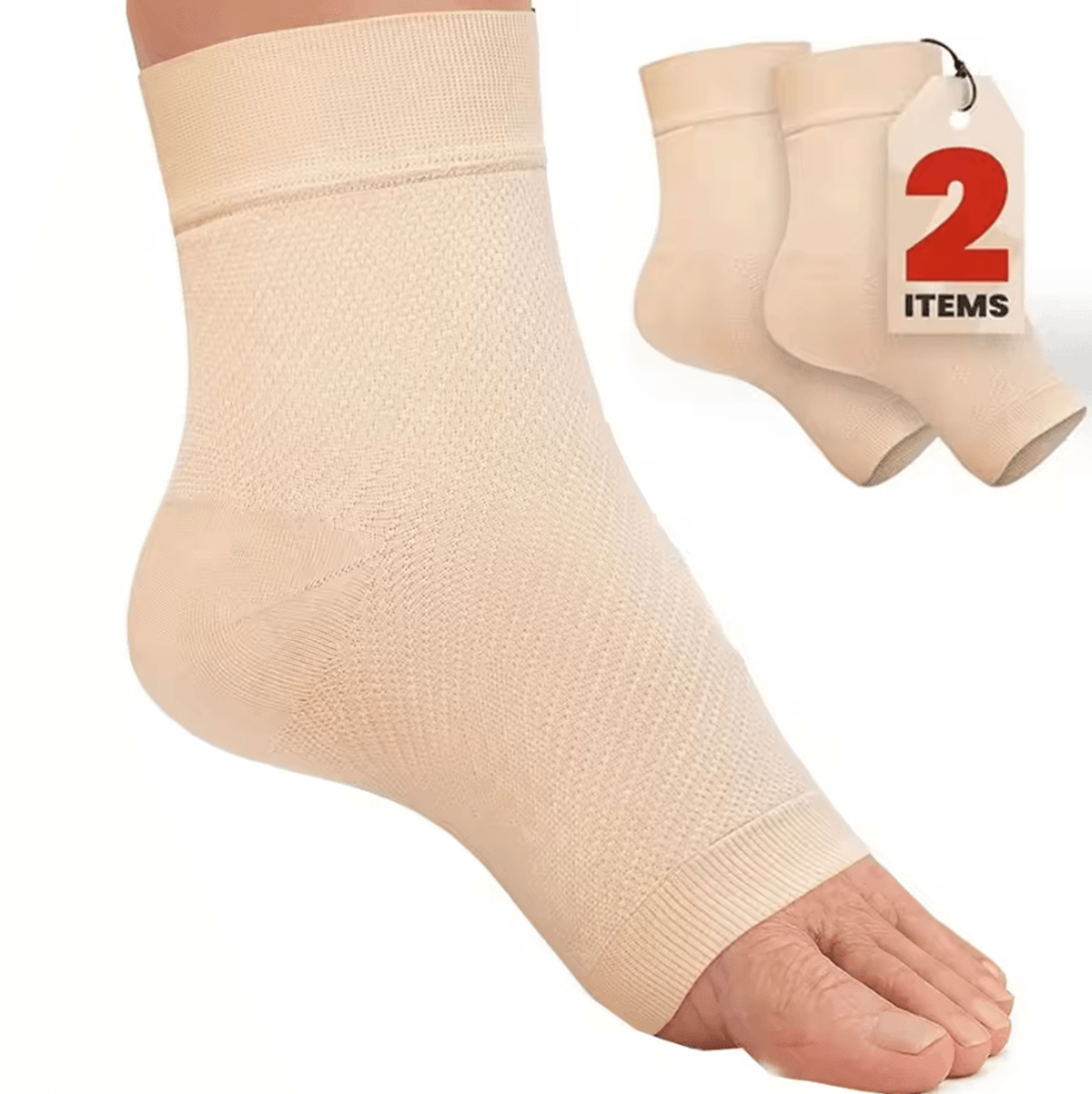 2-pack ankle compression sleeves – open toe plantar fasciitis socks for men & women with arch support