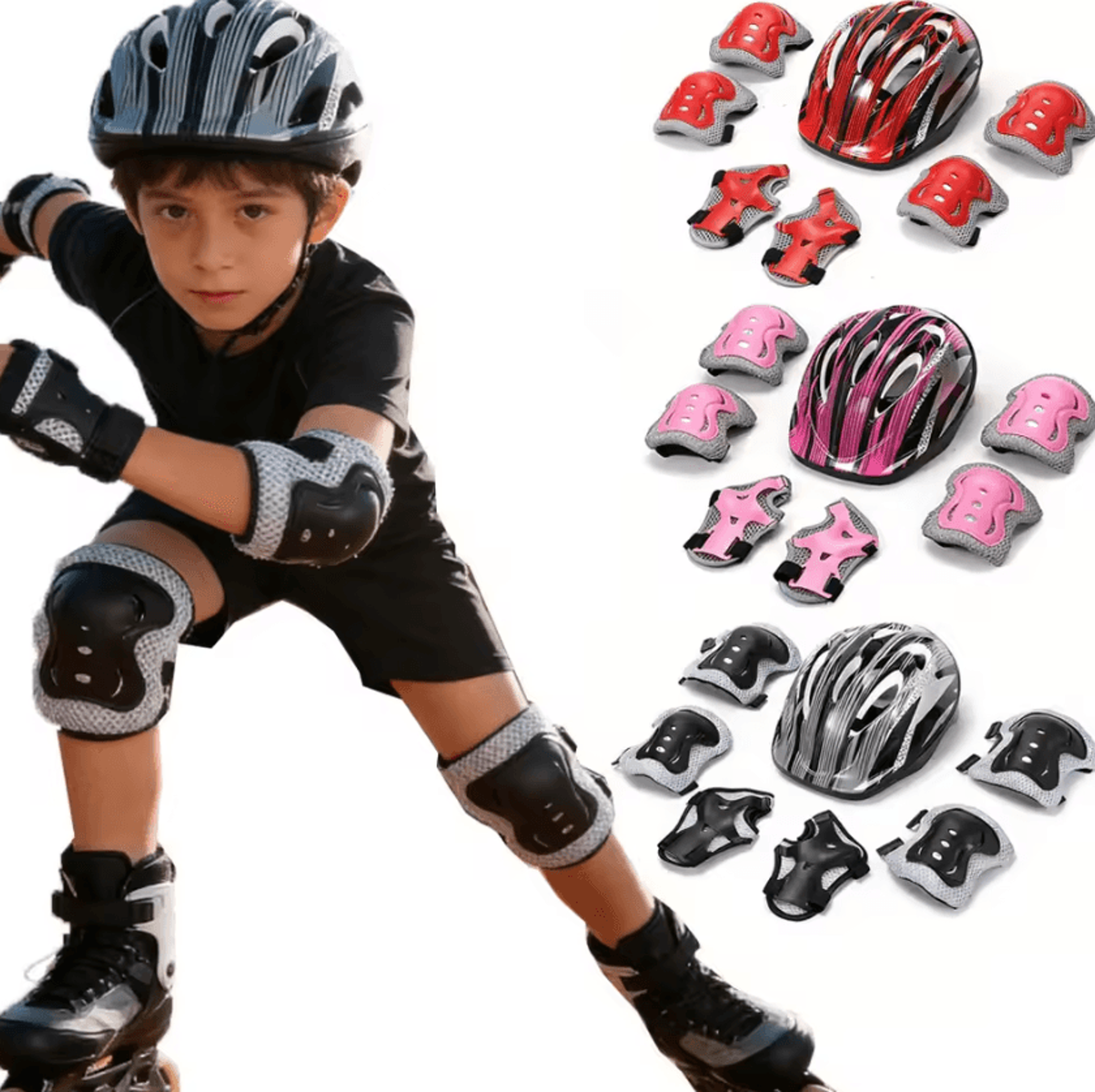 kids protective gear set – adjustable skating helmet and pads for bike, skateboard, scooter & cycling