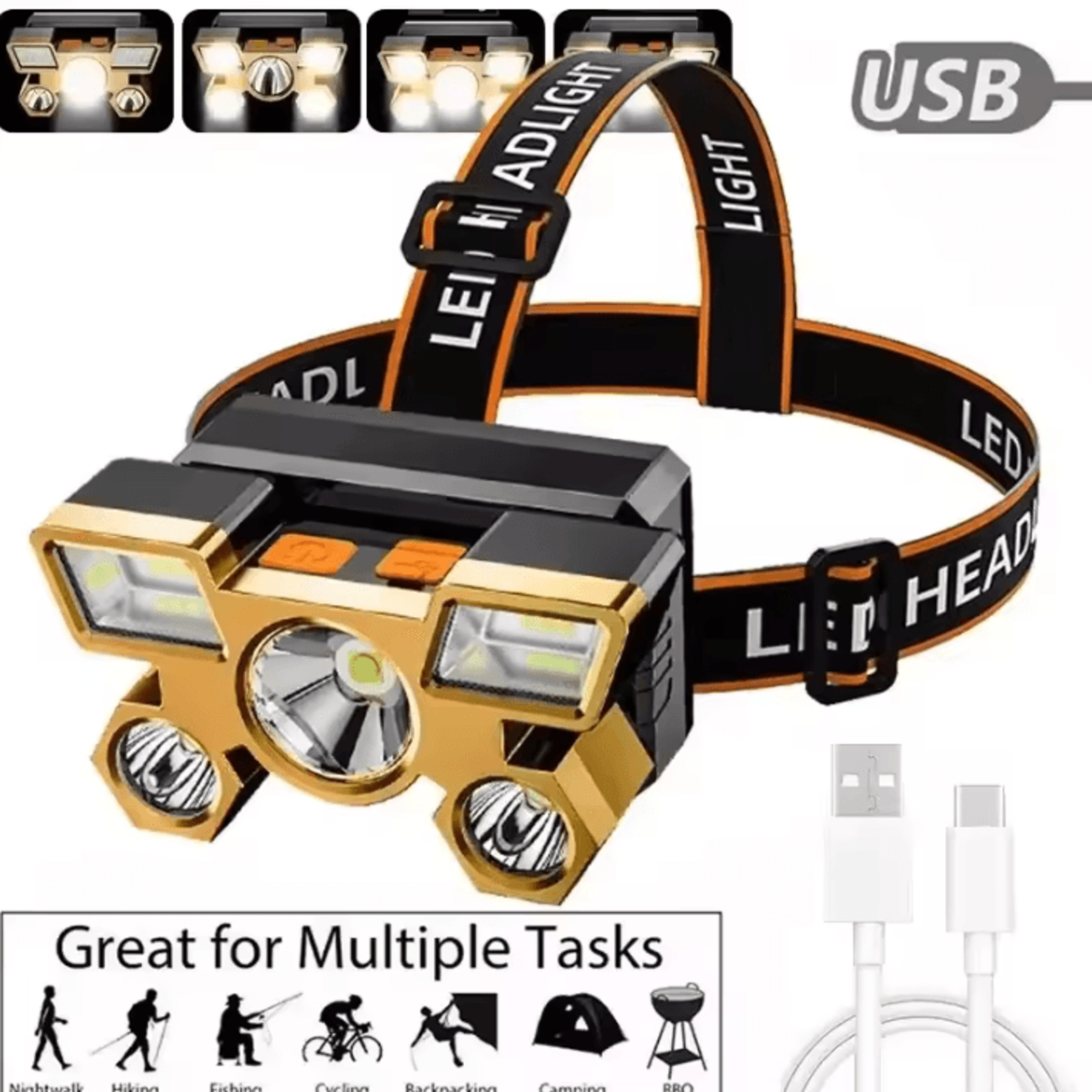 rechargeable led headlamp for camping hiking fishing and outdoor adventures