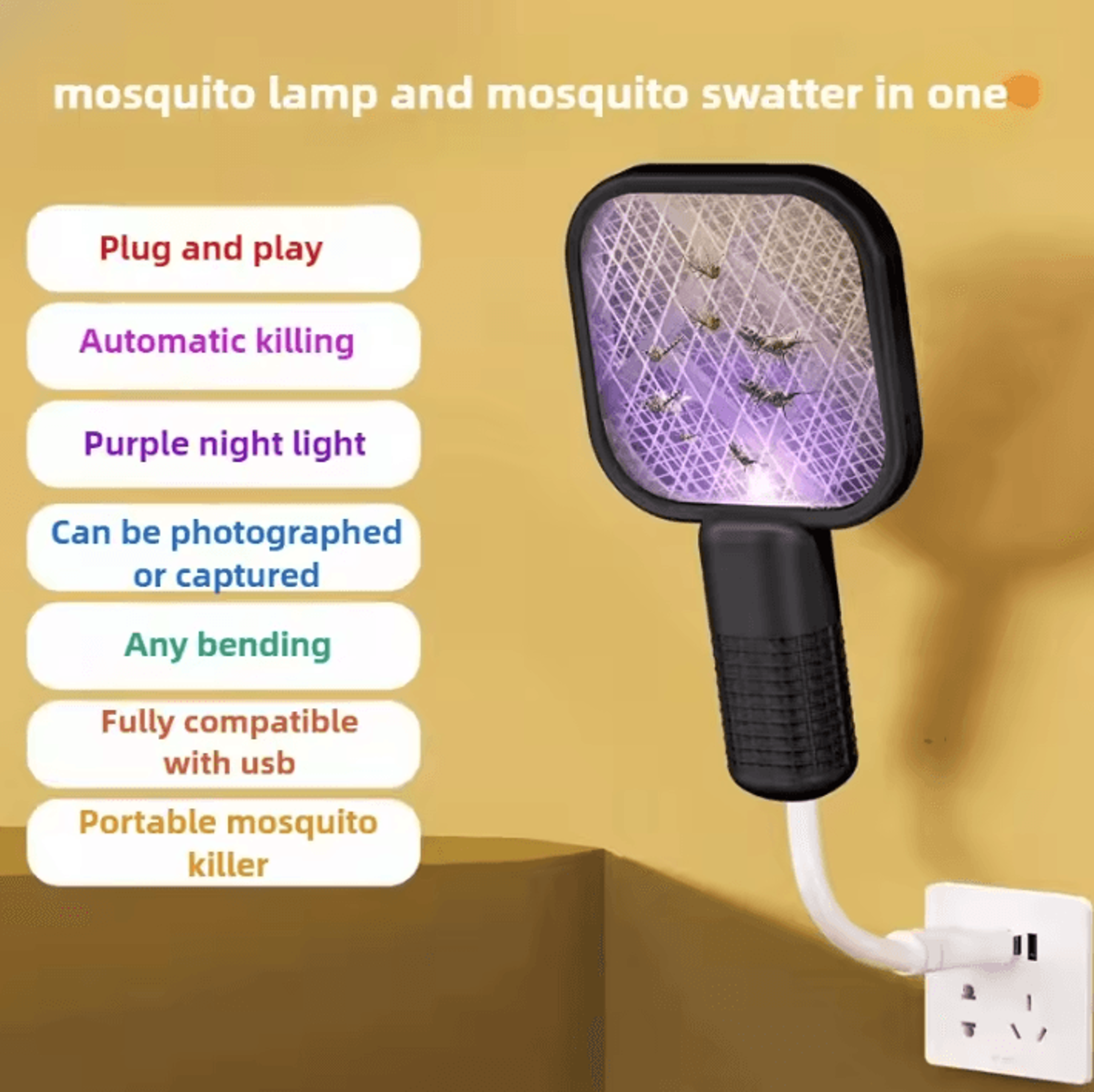rechargeable electric mosquito swatter with uv light bug zapper
