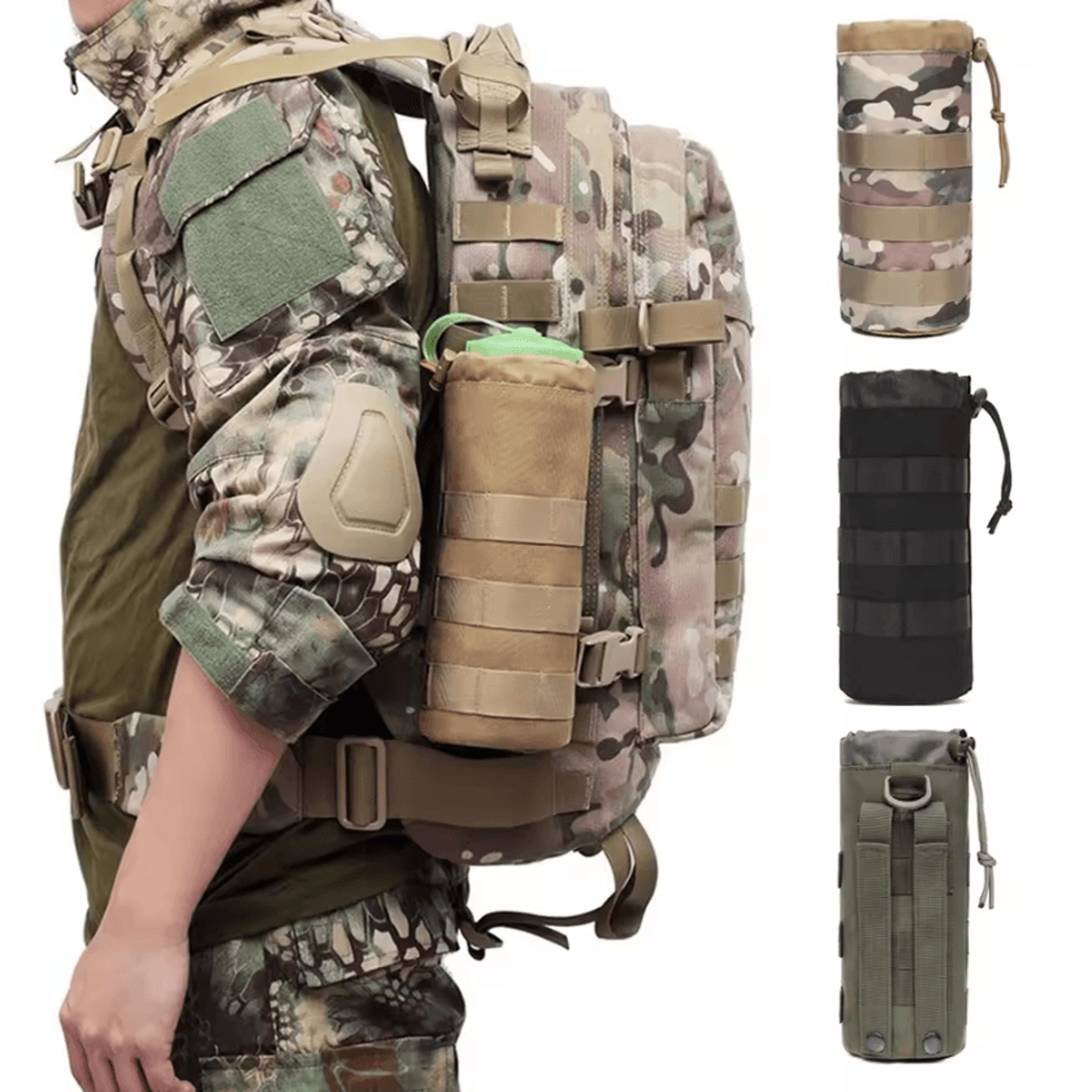 tactical molle water bottle holder pouch with drawstring