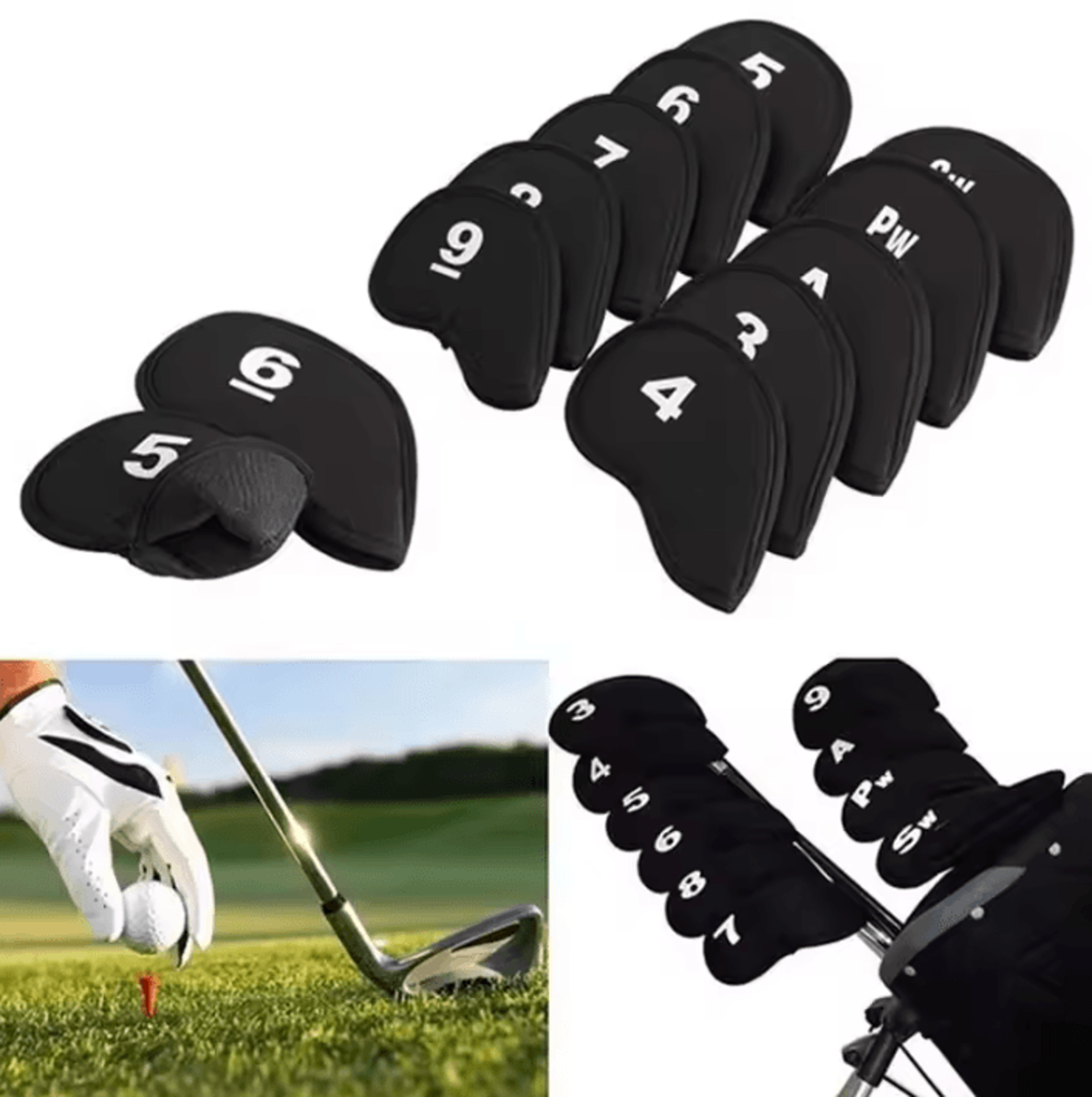10 piece golf iron head covers set protective club head covers for golf clubs