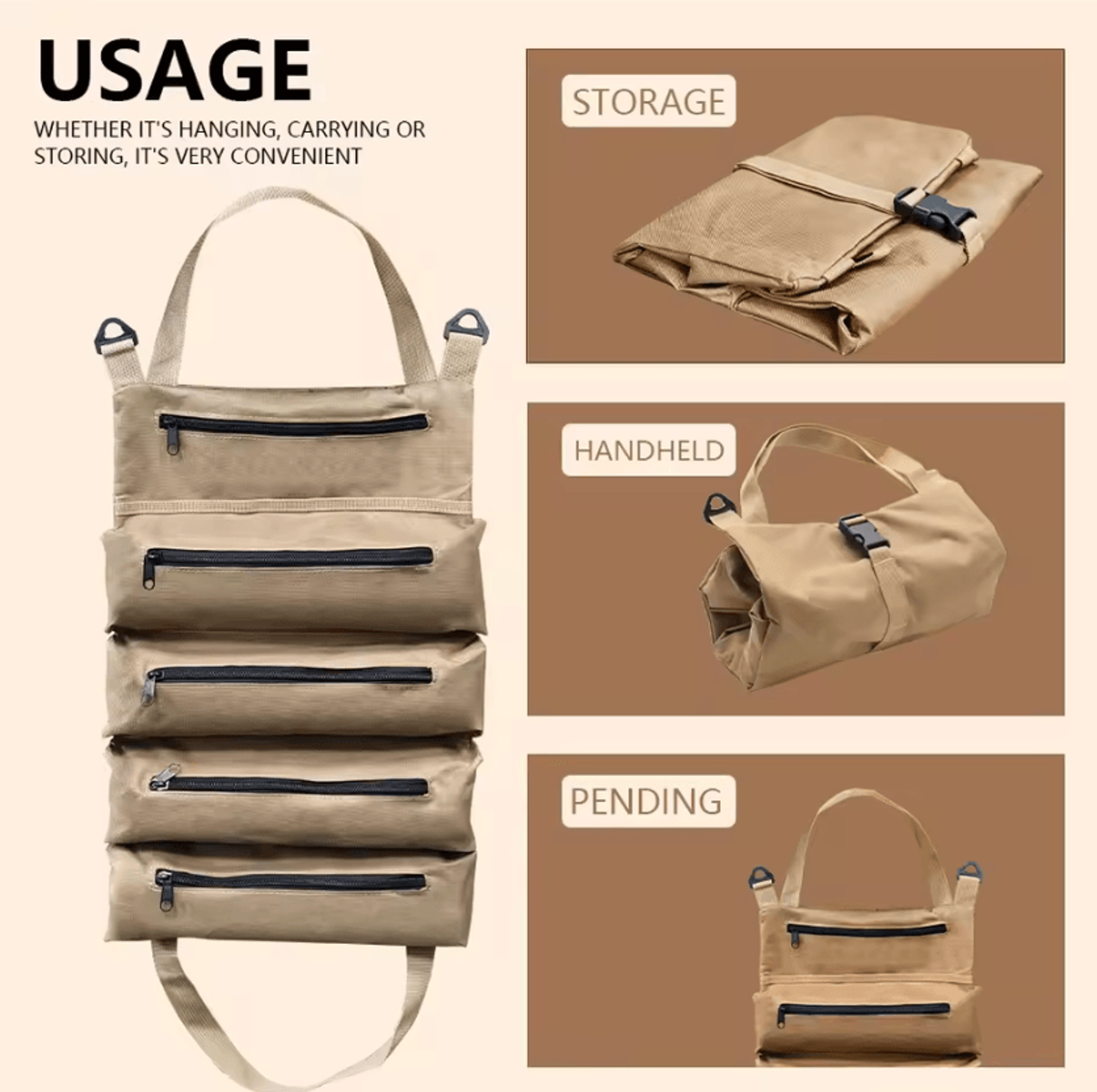 roll up tool bag organizer detachable tool storage bag for engineers mechanics and camping