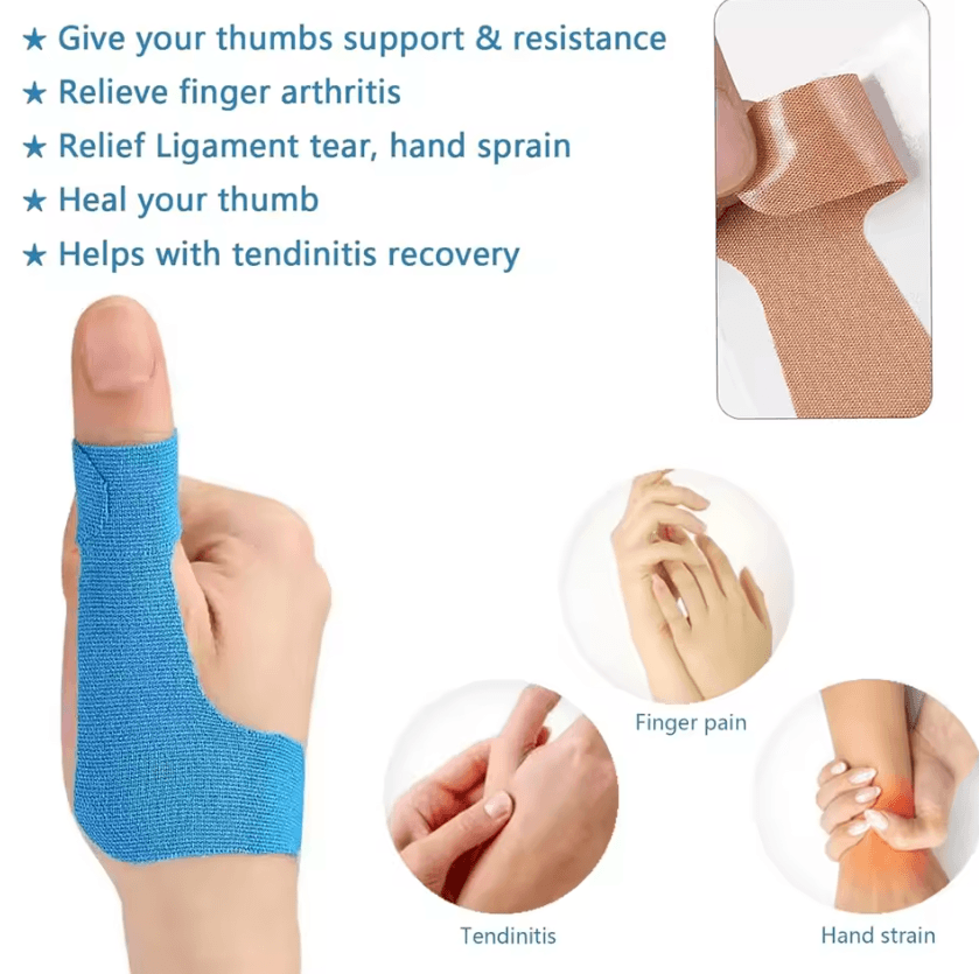 kinesiology thumb tape elastic thumb support strips for sports and daily activities 10 pack