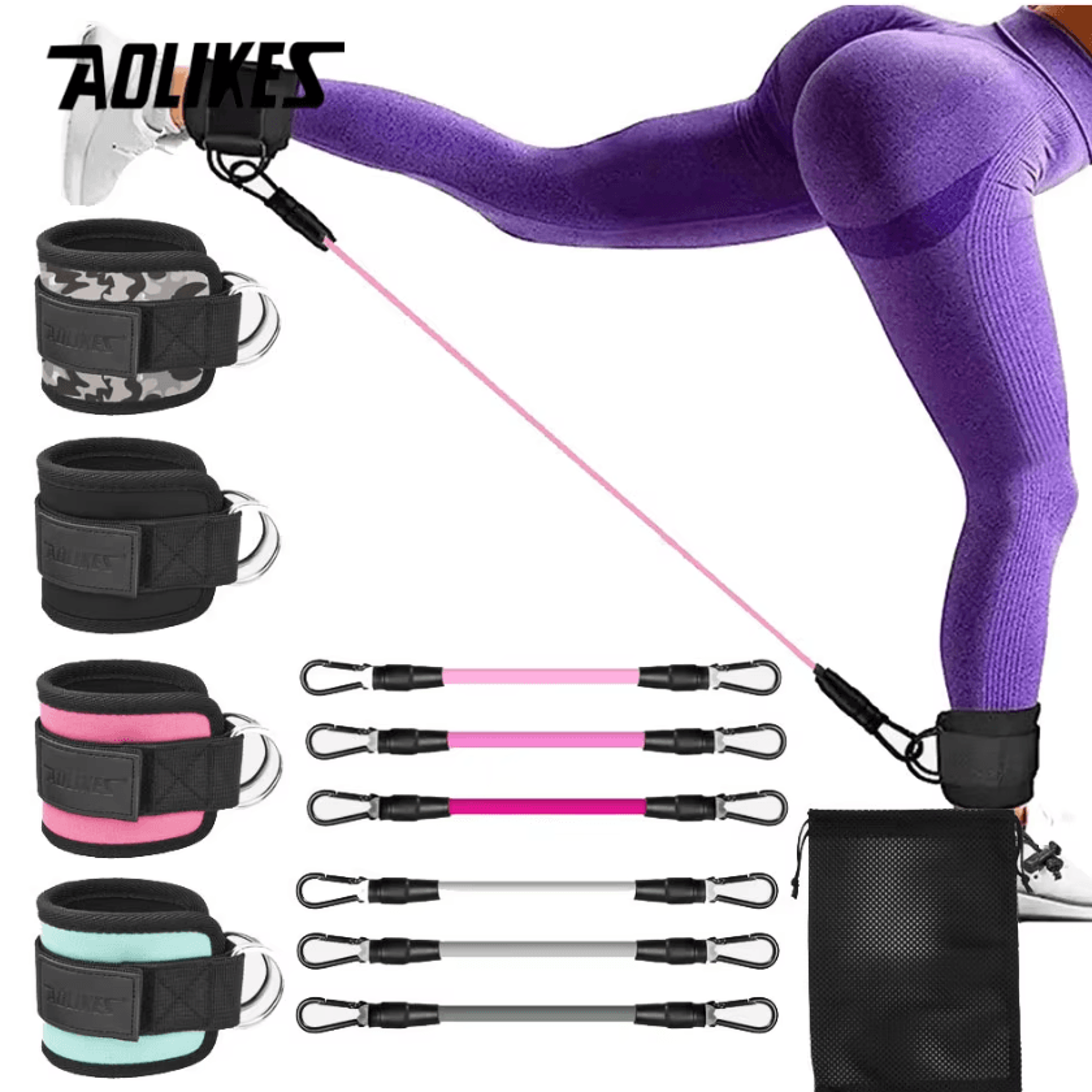 aolikes cable ankle straps double d-ring ankle cuffs for cable machine for glute, leg & lower body strength training