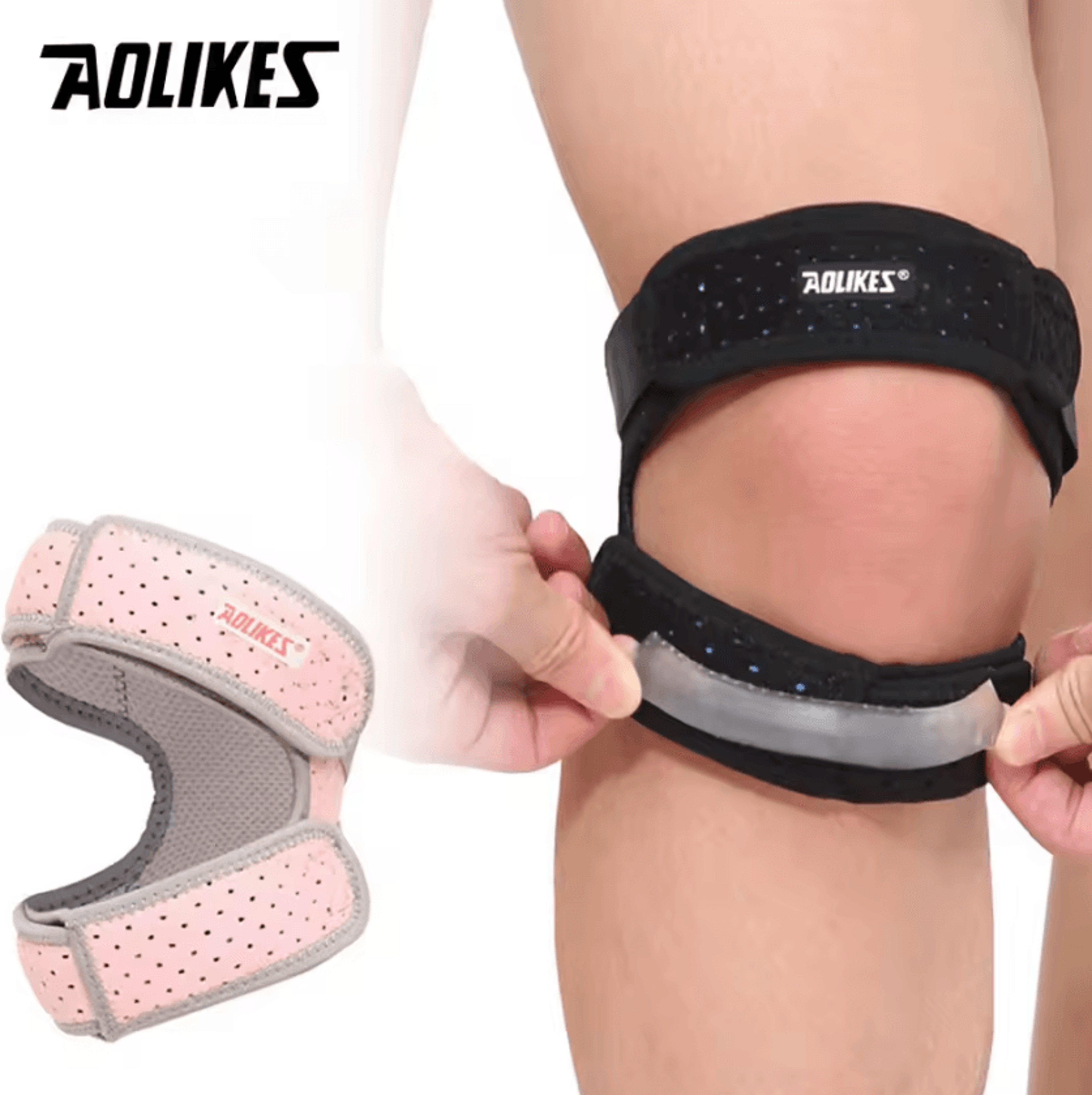 aolikes double patella knee strap adjustable knee support brace for running, basketball & sports training