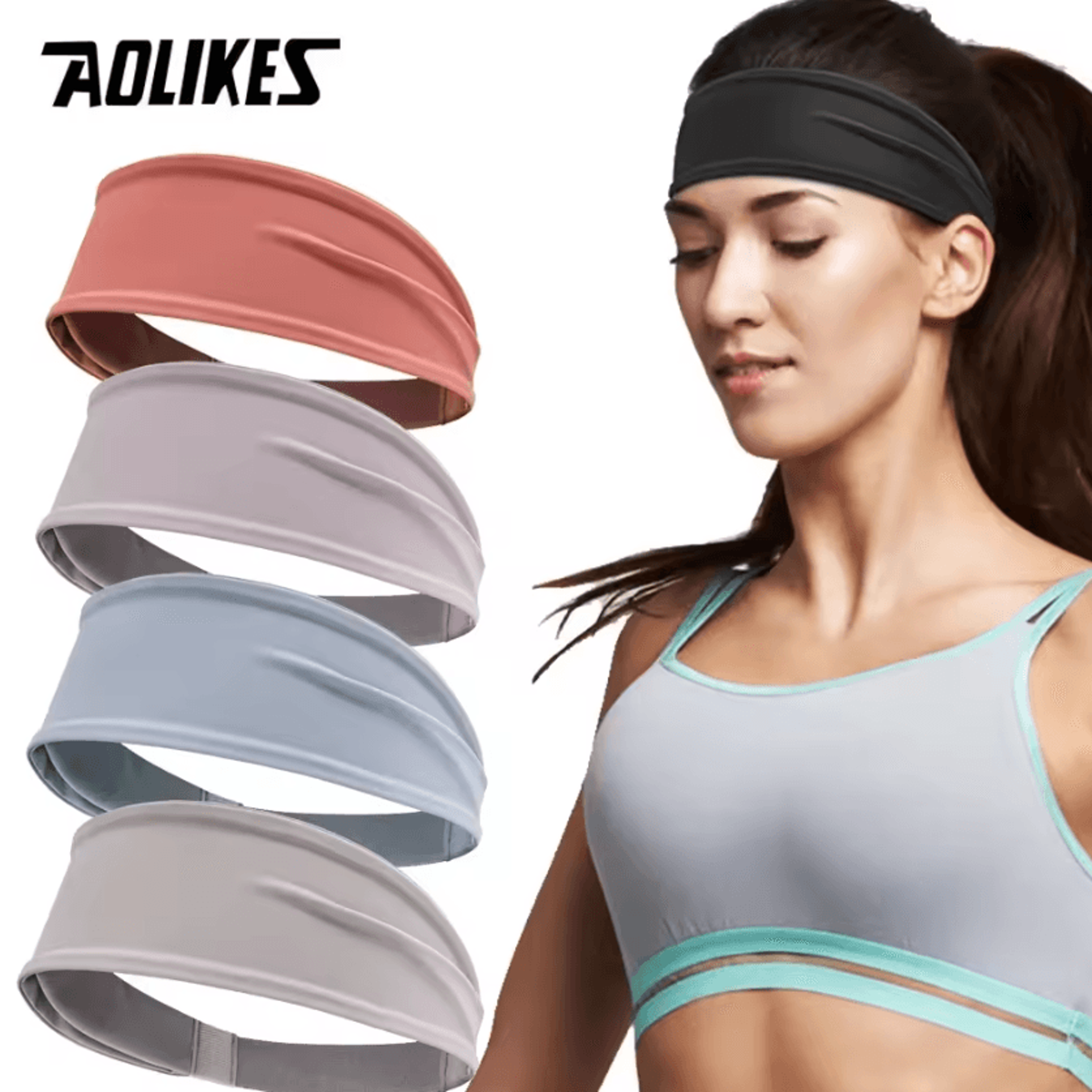 aolikes sports headband non-slip moisture wicking sweatband for running, gym, cycling & yoga