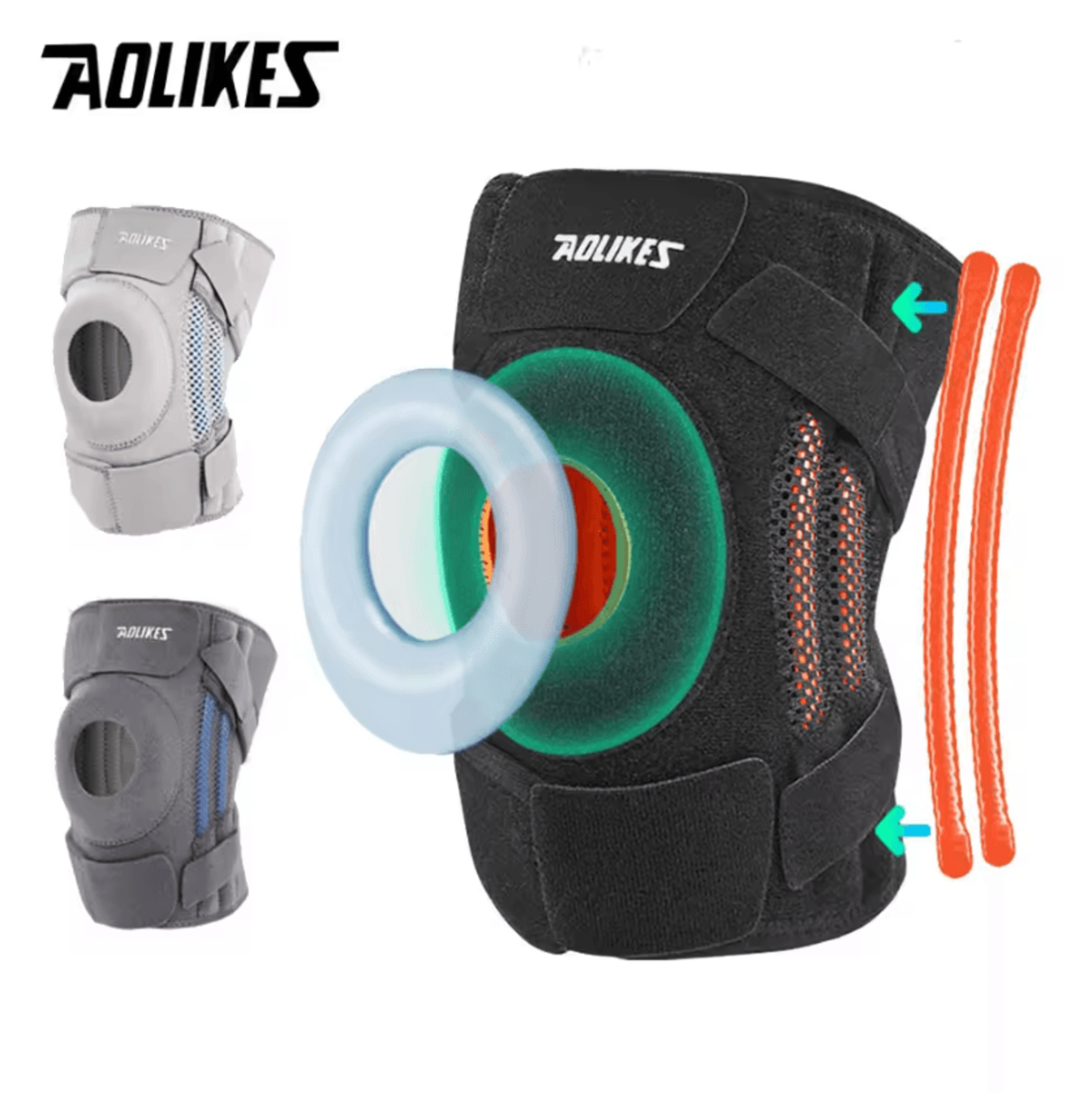 aolikes knee brace with side stabilizers & patella gel pads adjustable knee support brace for sports, workouts & daily s