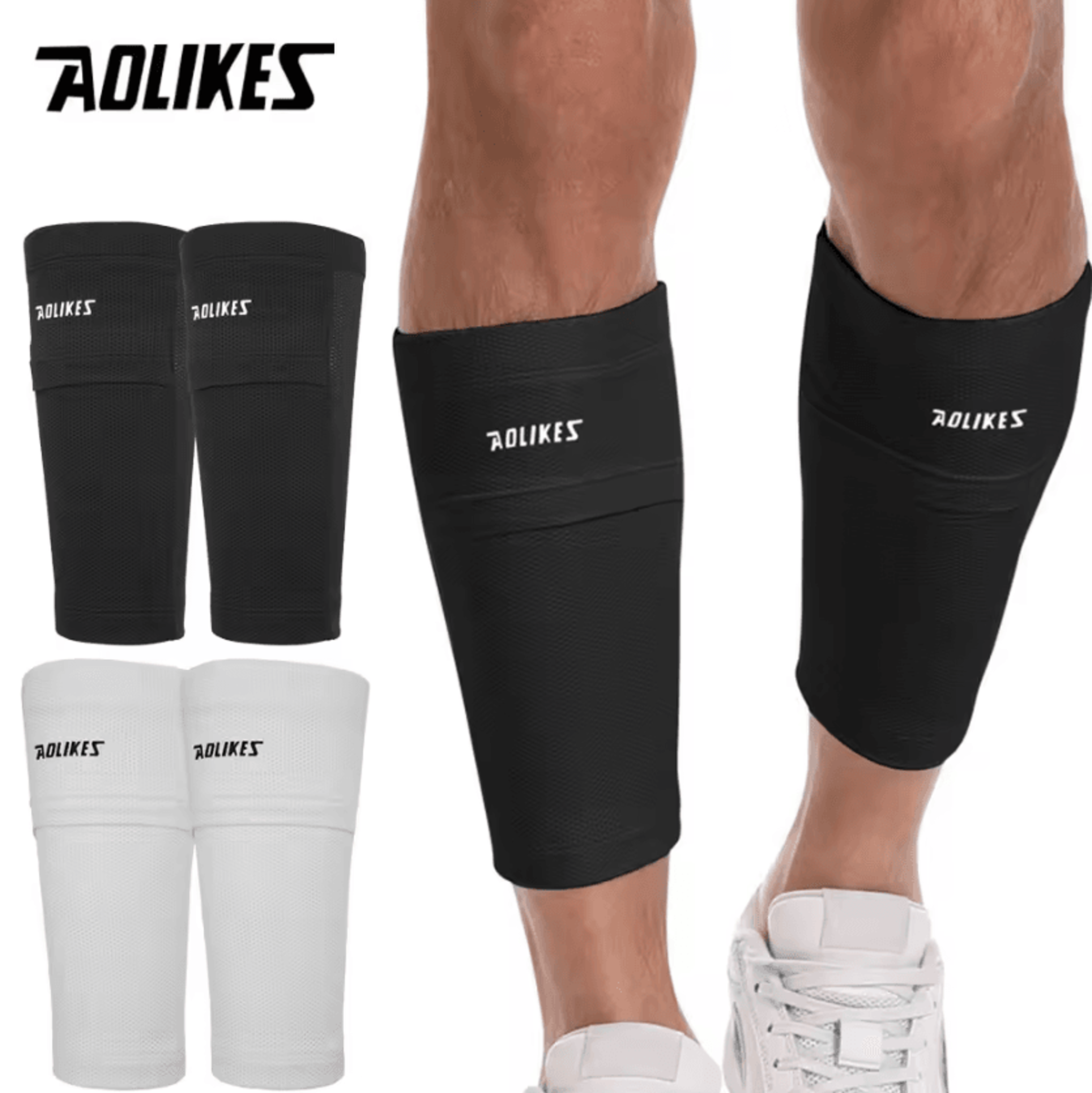 aolikes soccer shin guard sleeves with pocket shin guard socks for football, training & match day protection