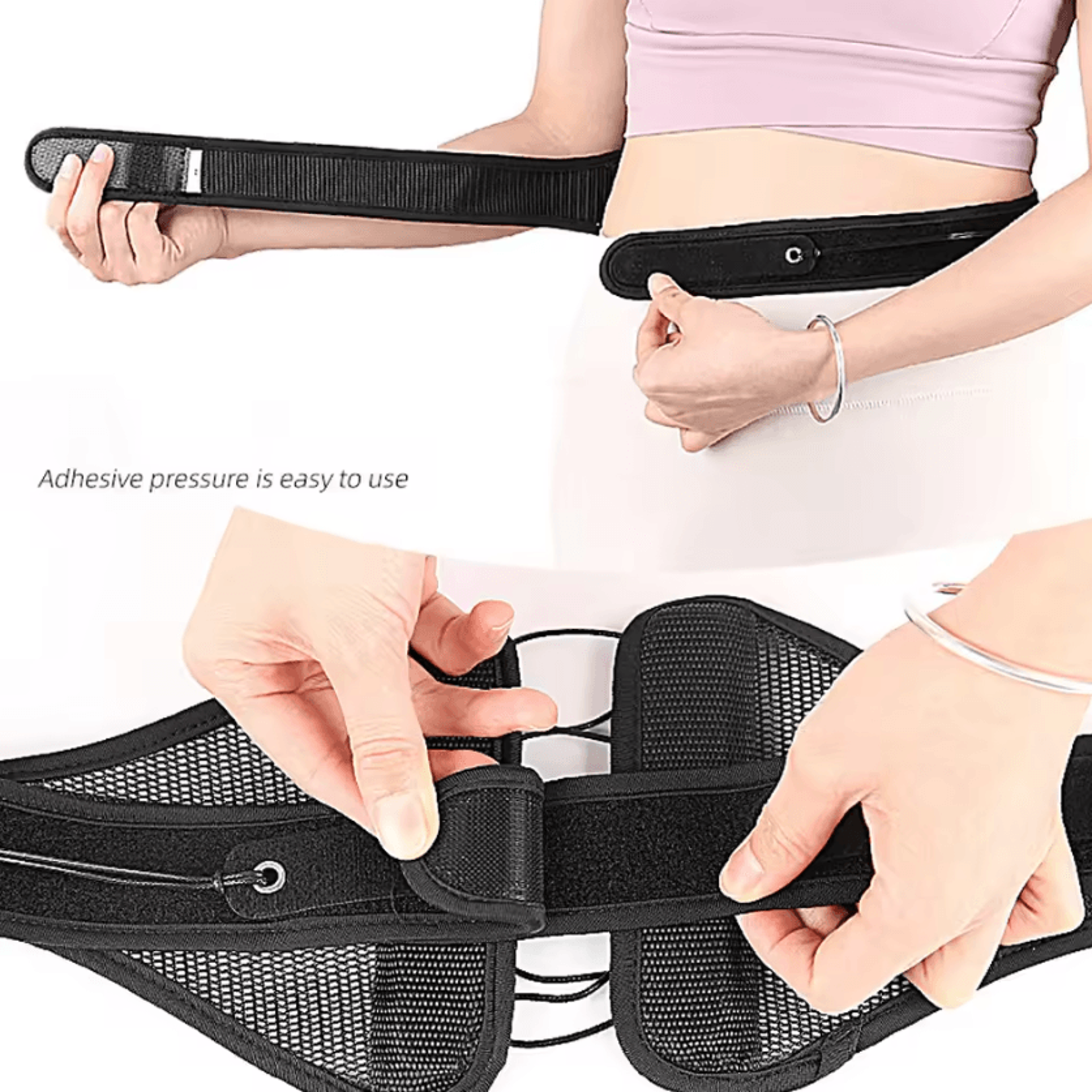 adjustable lower back brace with pulley system for lumbar support and compression